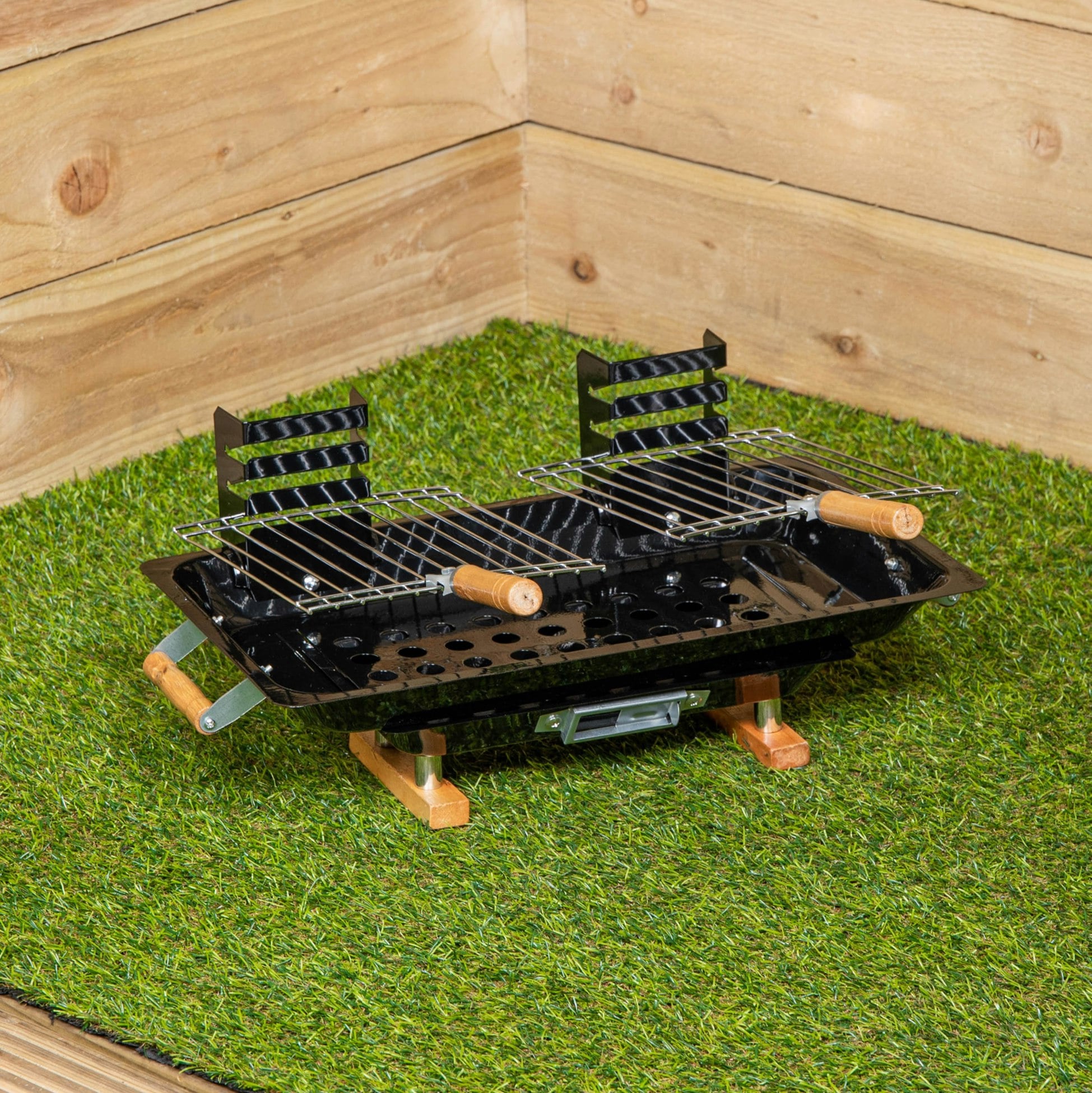 Rackhams Black Outdoor Portable Steel Hibachi Bbq Camping Grill - Bbqs