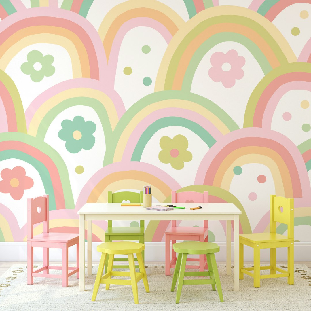 Rackhams Green Rainbow Wobble Wall Mural - Large - W350cm X H280cm