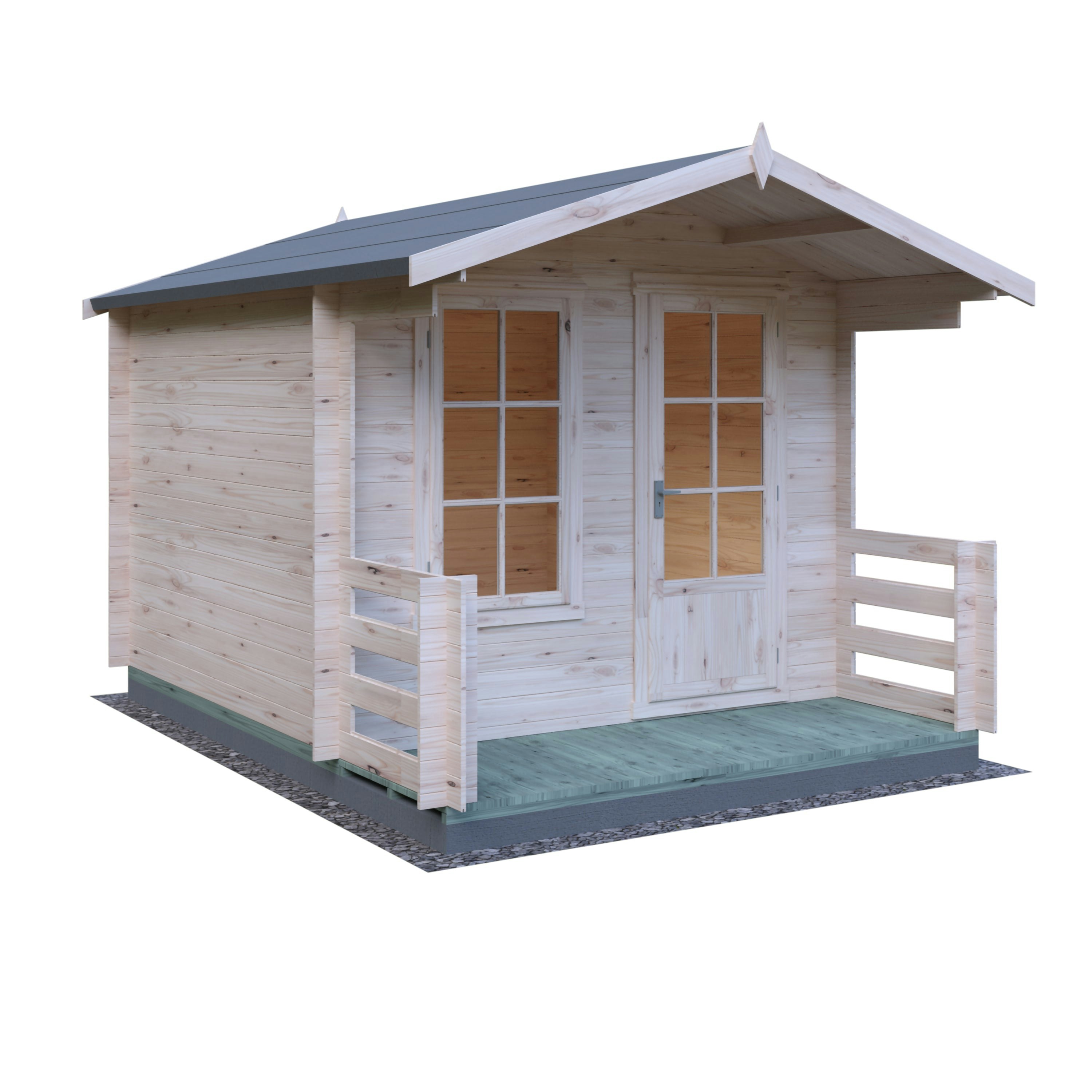 Rackhams Light Maulden With Verandah 9X9 Log Cabin 19Mm Interlock Cladding