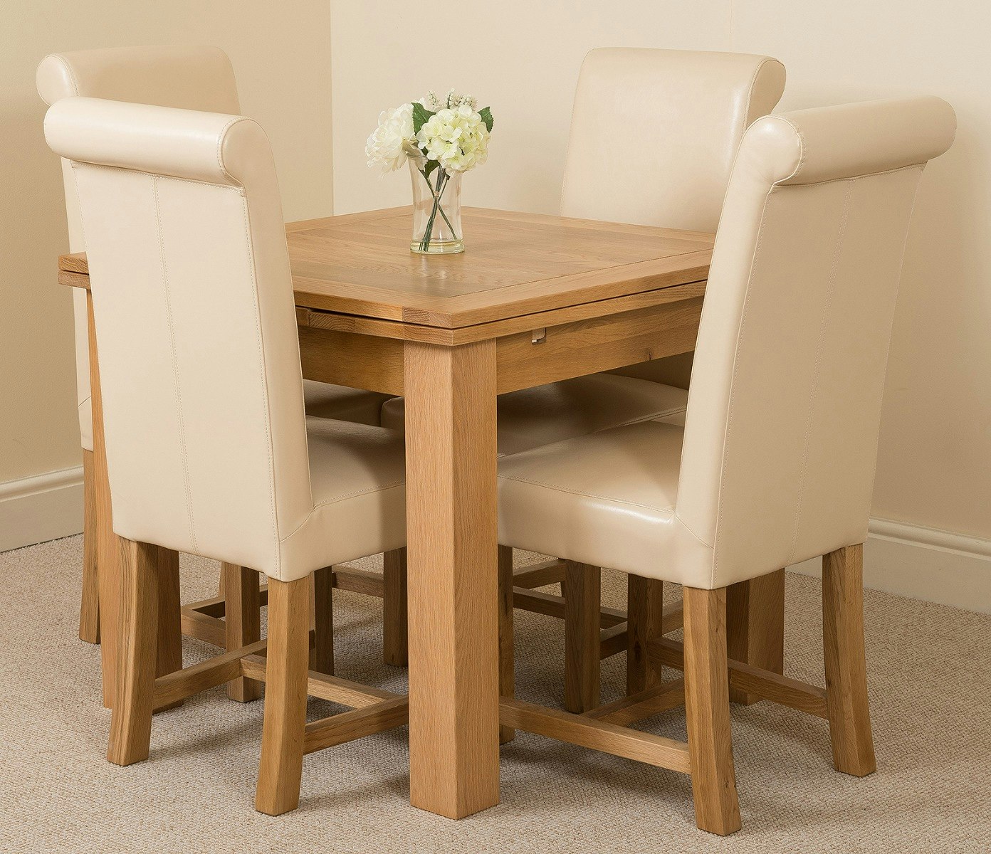 Rackhams Ivory Richmond Extending Oak Dining Set With Washington Leather Chairs - 4 Chairs Small