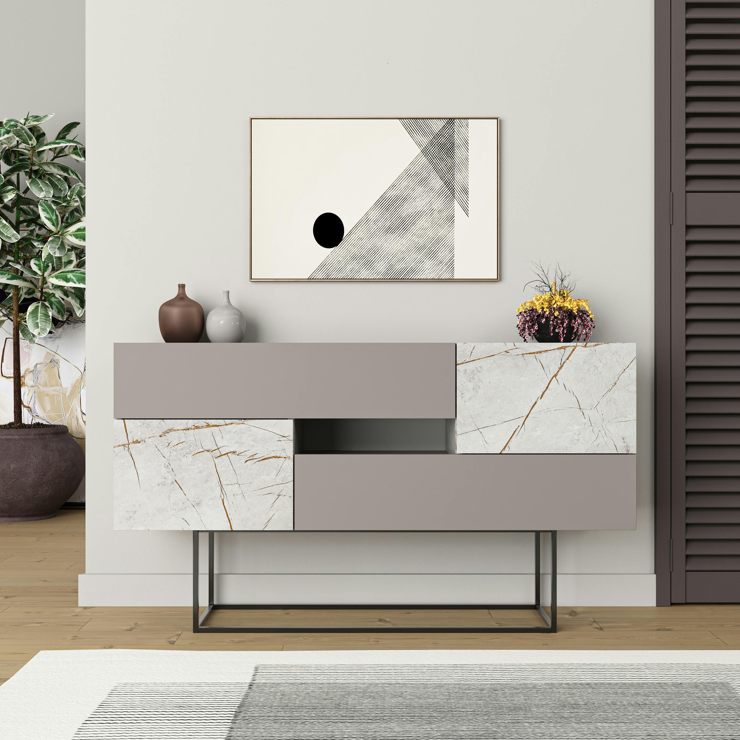 Decortie Light Eros Console Sideboard Display Unit Marble Effect - Mocha