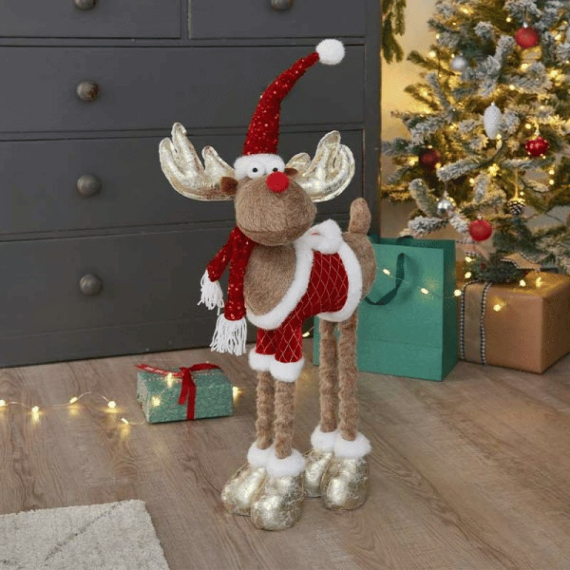 Samuel Alexander Golden 91Cm Tall Plush Festive Rudolph Christmas Decoration With Extendable Legs