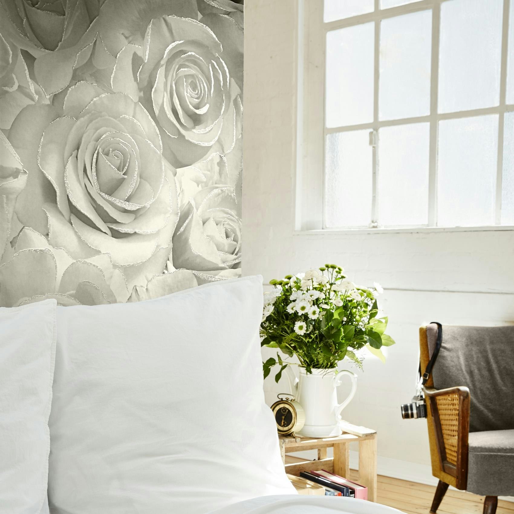 Muriva Cream Madison Glitter Wallpaper Roll Floral