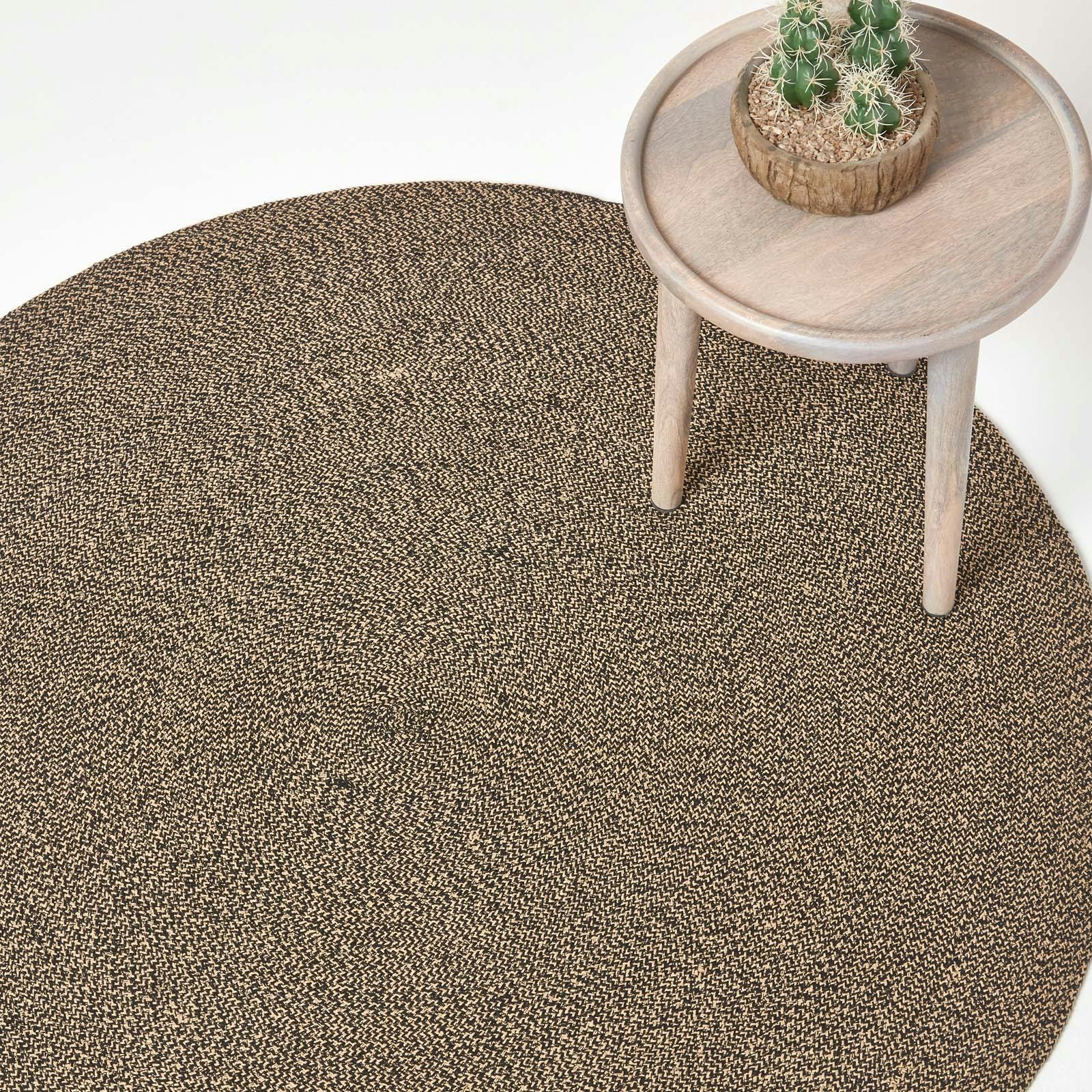 Homescapes Black Linen And Melange Braided Rug - 120 Cm Round
