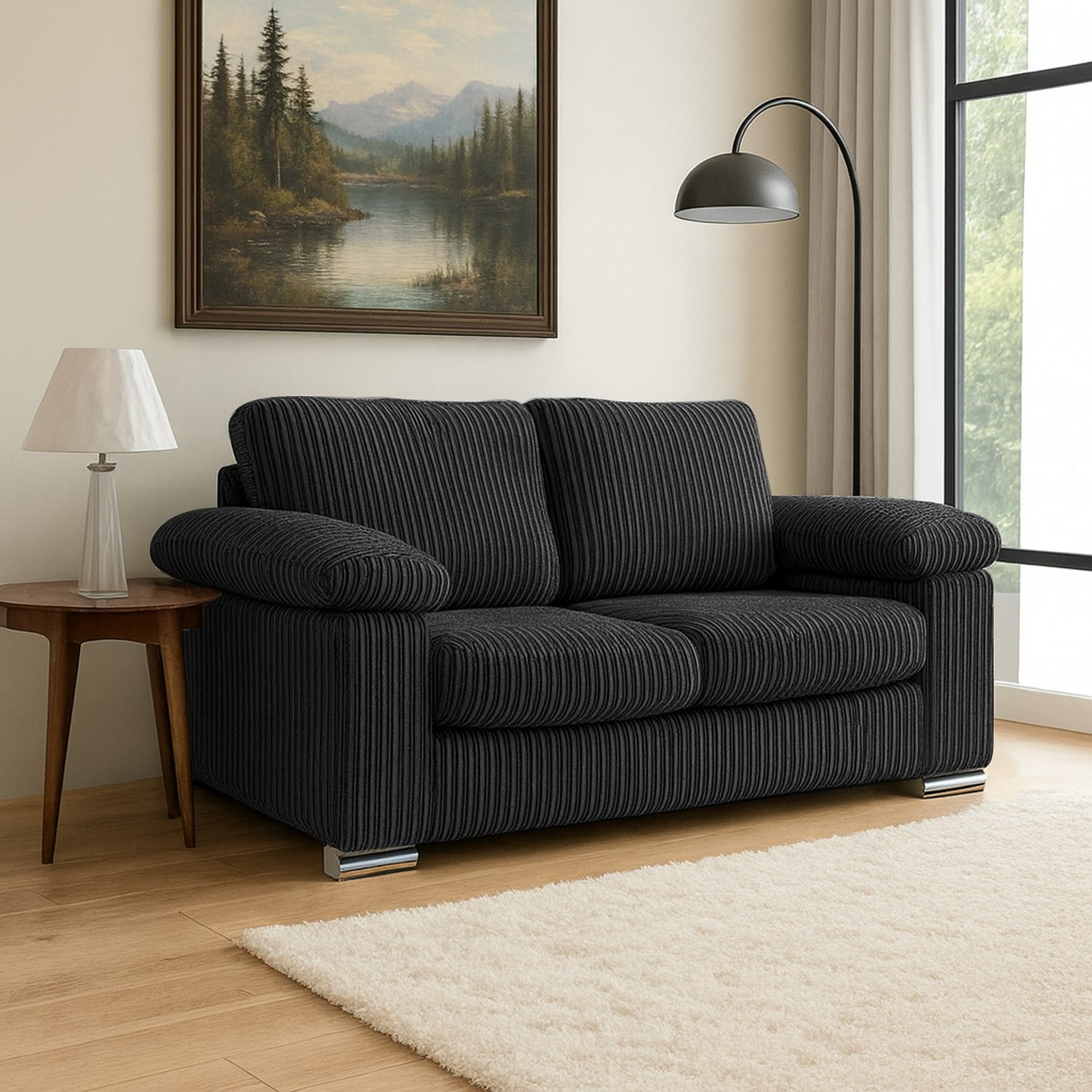 Furnishings For Less Black Delta Full Jumbo Cord 2 Seater Sofa