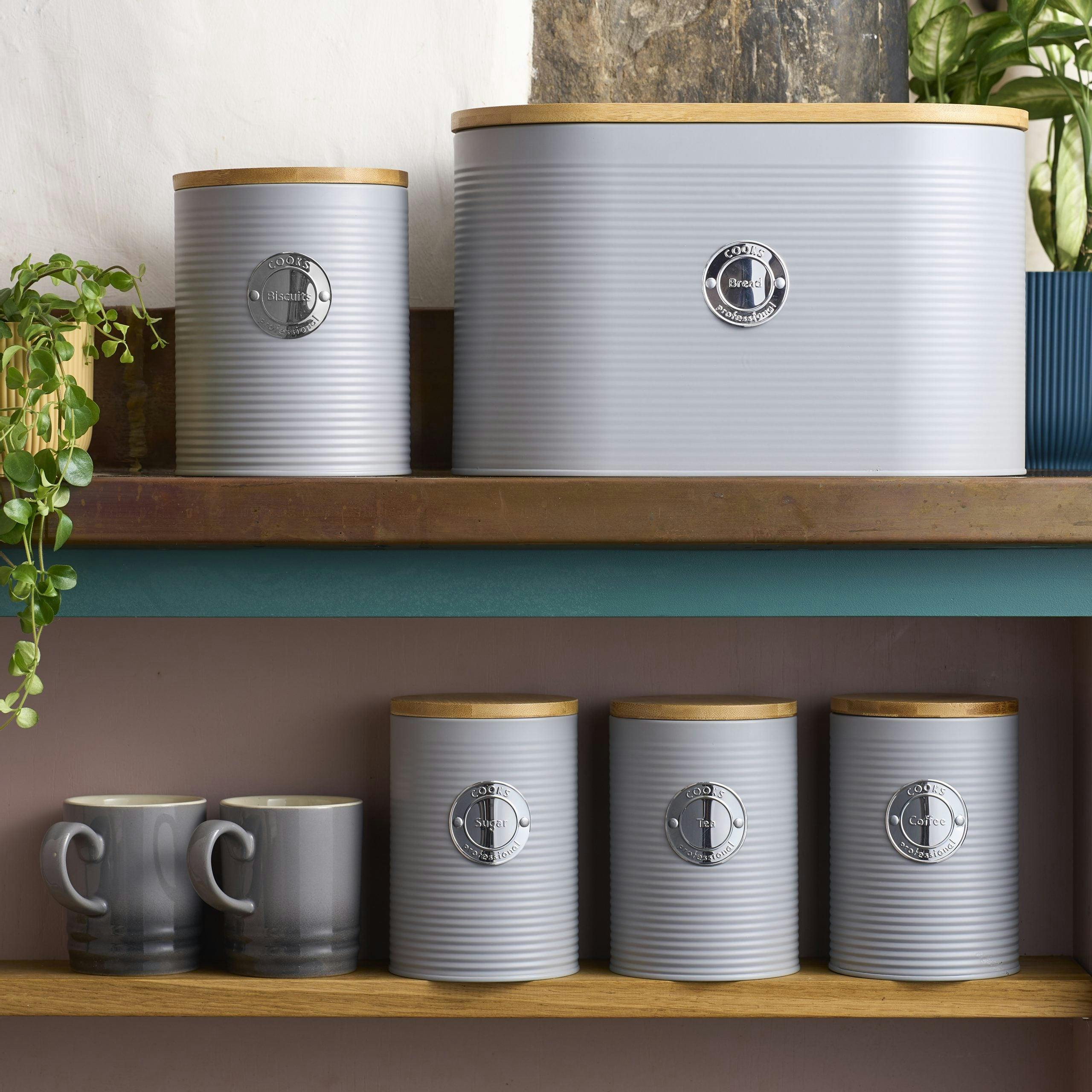 Rackhams Grey/Silver 5 Piece Kitchen Storage Set With Bamboo Lids |