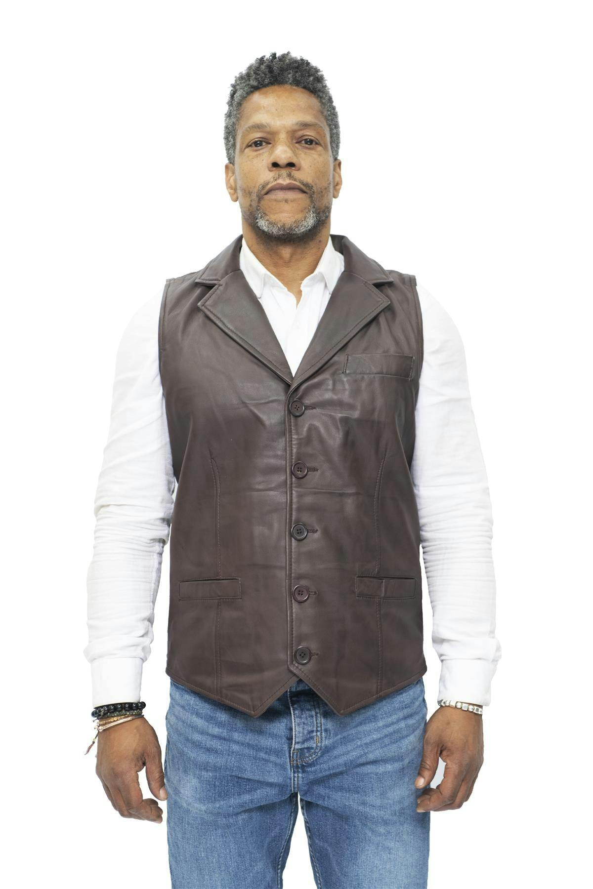 Infinity Leather Men's Brown Smart Classic Leather Waistcoat-Bristol - Uk 2XL | Eu 54 | Us 44