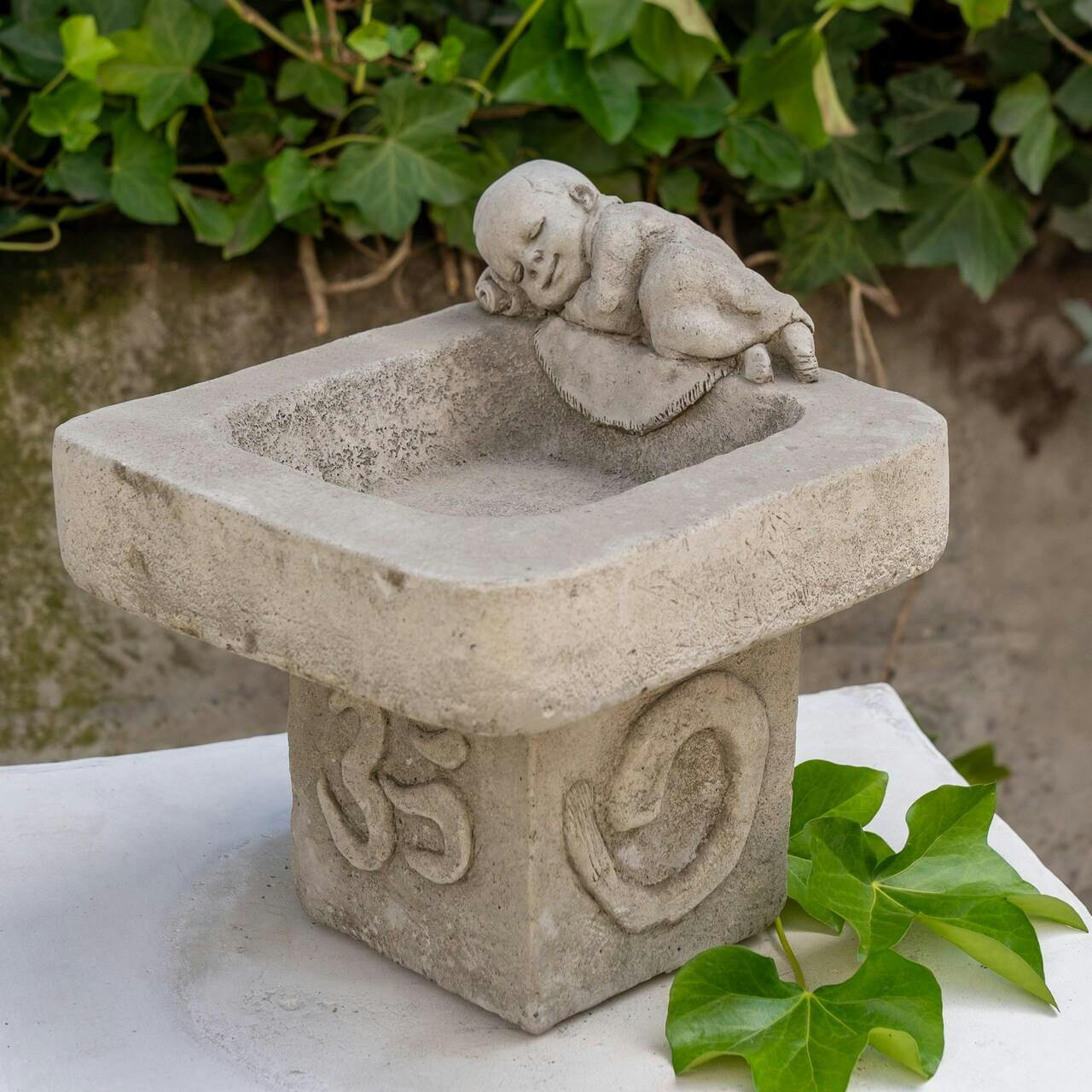 Osn Stone Cast Small Birdbath Monk Buddha