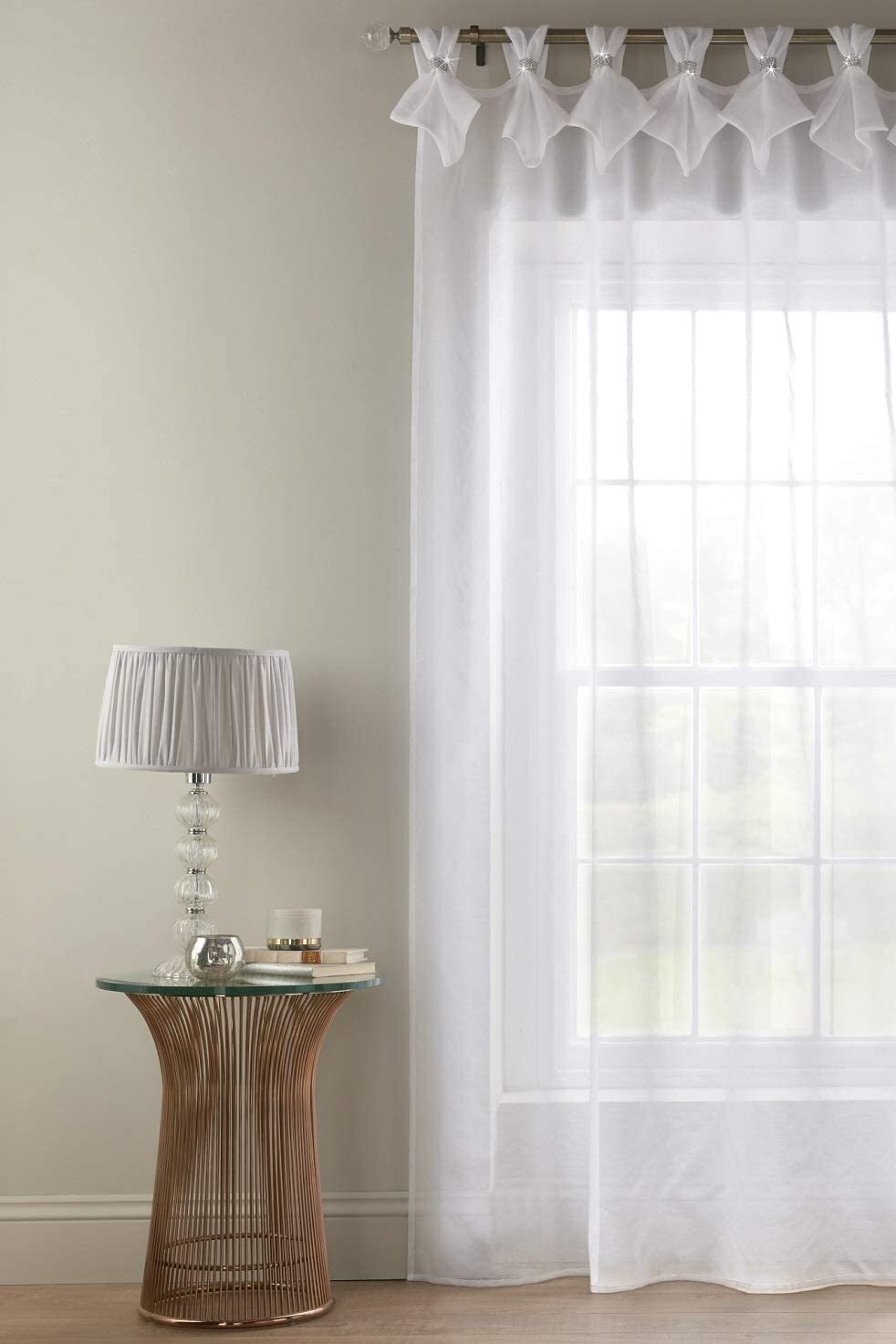 Rackhams White Tiara Dolly Voile Semi-Sheer Tabbed Curtain Panel - 72"