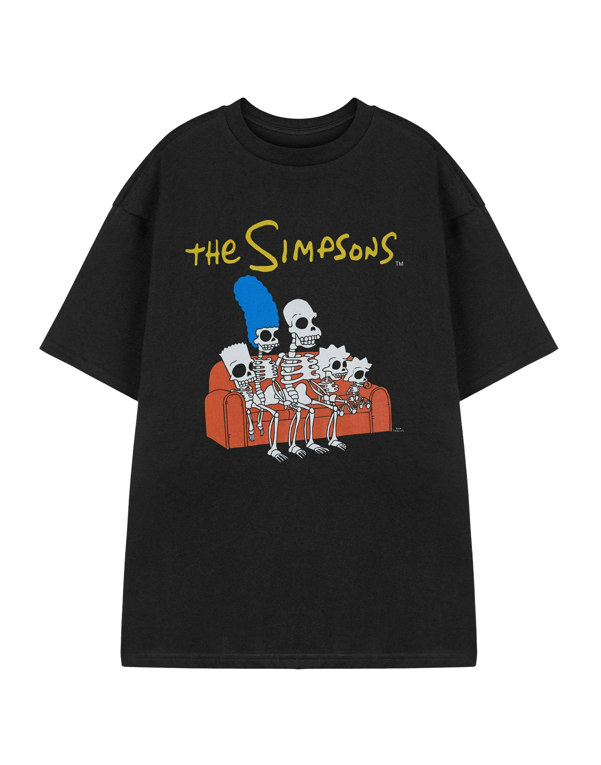 Vanilla Underground Men's Black The Simpsons Skeleton Couch Short Sleeved T-Shirt - Medium