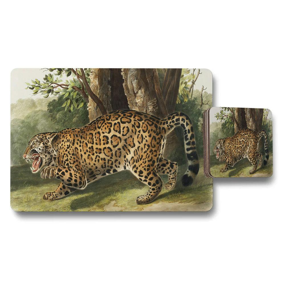 Benjamin Tate Design Leopard Print Placemat And Coaster Set For Dining Table