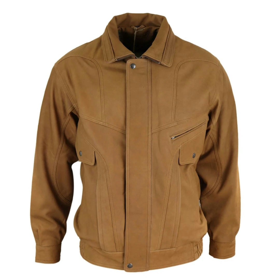 Infinity Leather Men's Black/Brown Leather Company Classic Bomber Nubuck Leather Jacket - Tan - 5XL