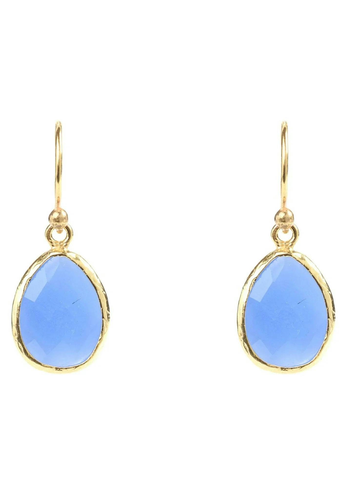 Latelita Dark/Blue/Gold Petite Drop Earrings Chalcedony