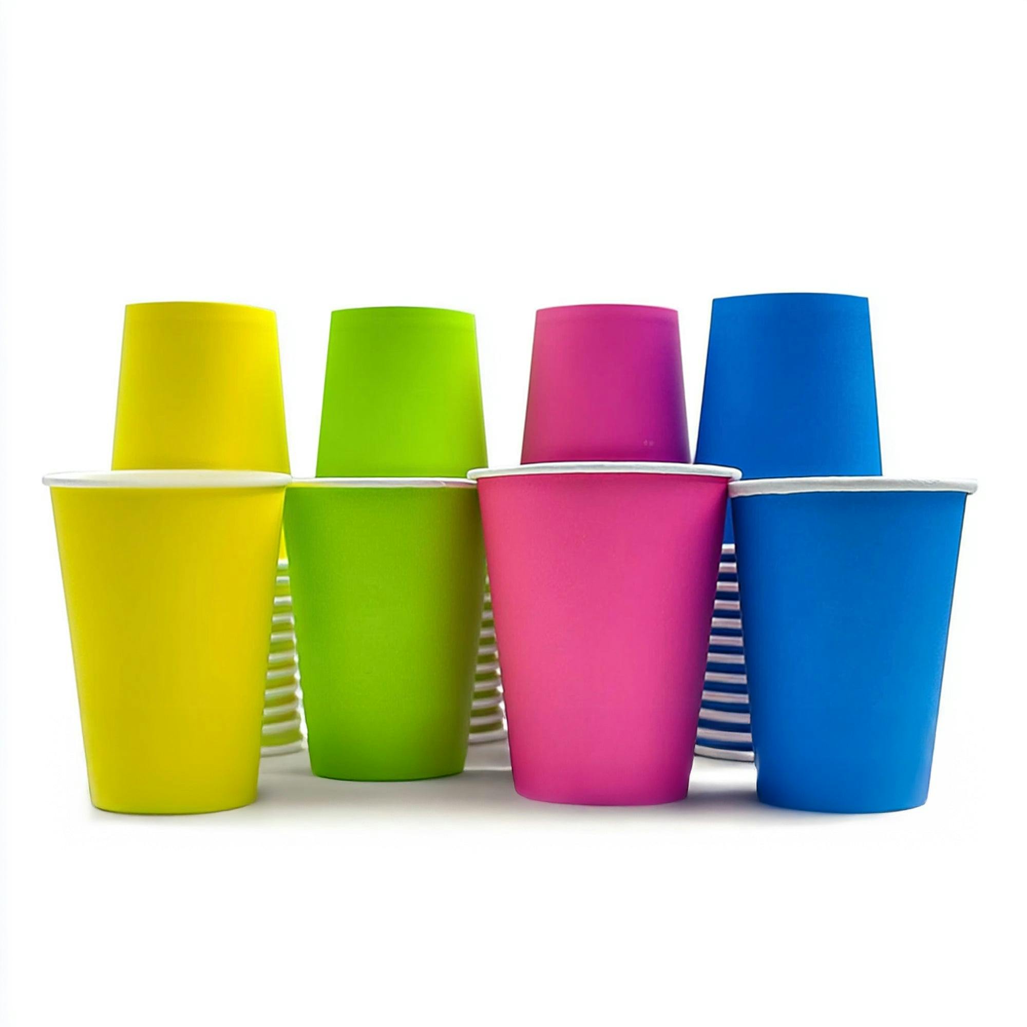 Nicoman Yellow/Green/Pink Disposable Coloured Paper Party Cups – 8Oz & 12Oz - Pack Of 40 - 8Oz