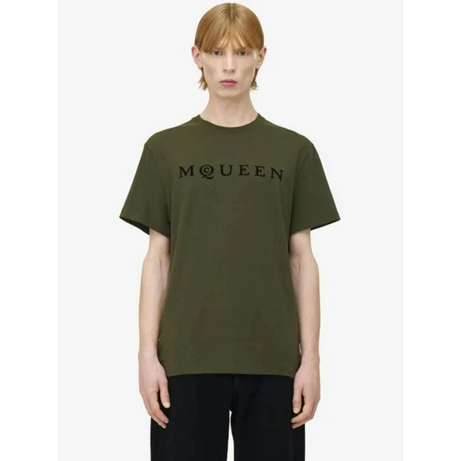 Alexander Mcqueen Green Flocked Logo T-Shirt In - M
