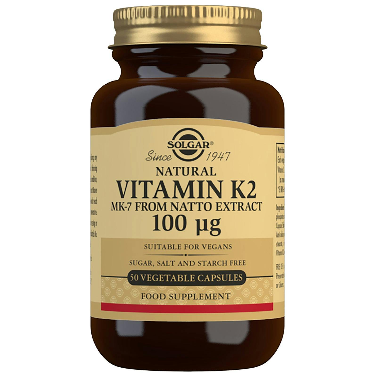 Solgar Gold Natural Vitamin K2 (Mk-7) 100 Μg Vegetable Capsules X 50