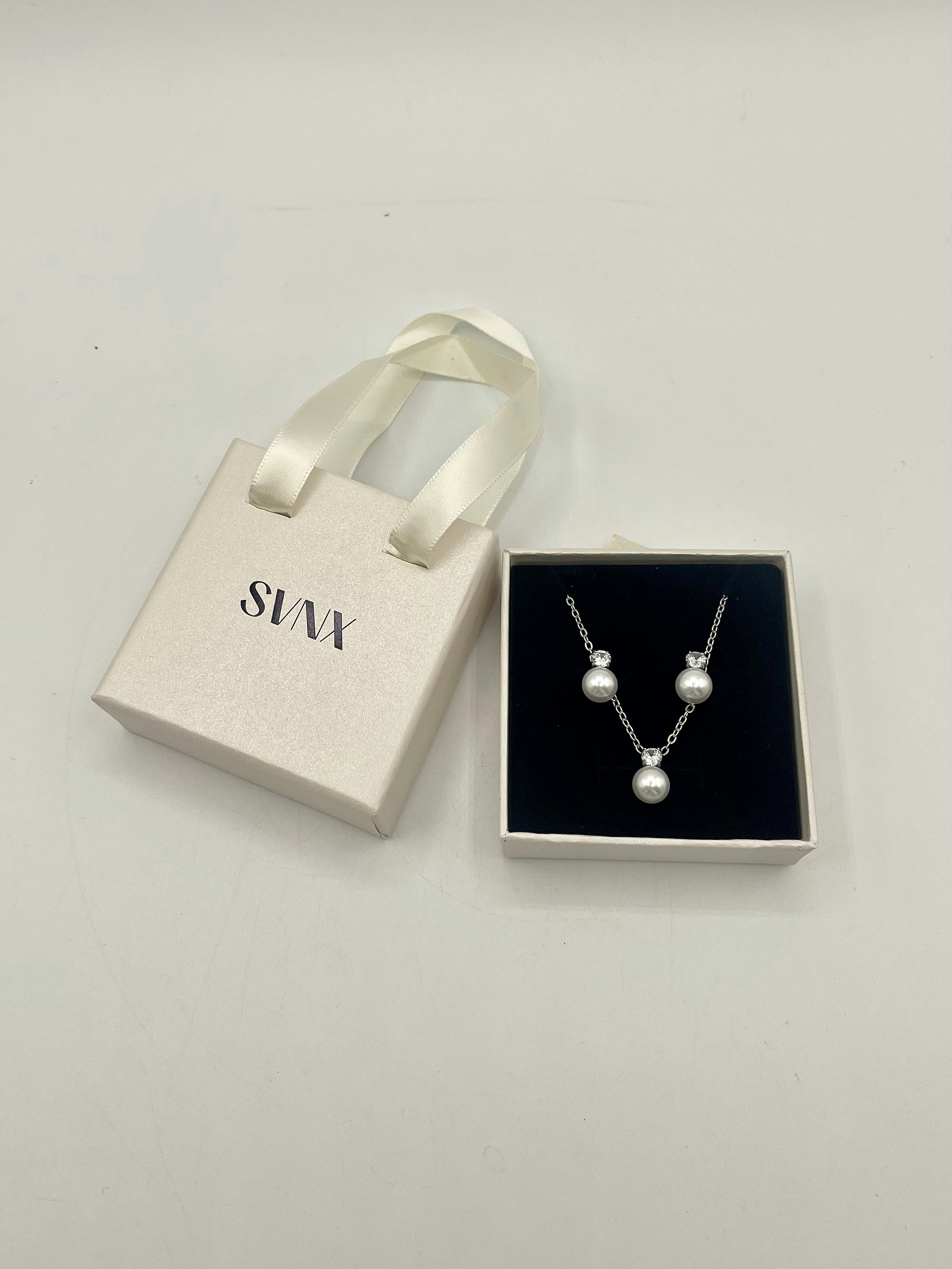 Svnx Silver Pearl Diamante Earrings & Necklace Set In Colour - One Size