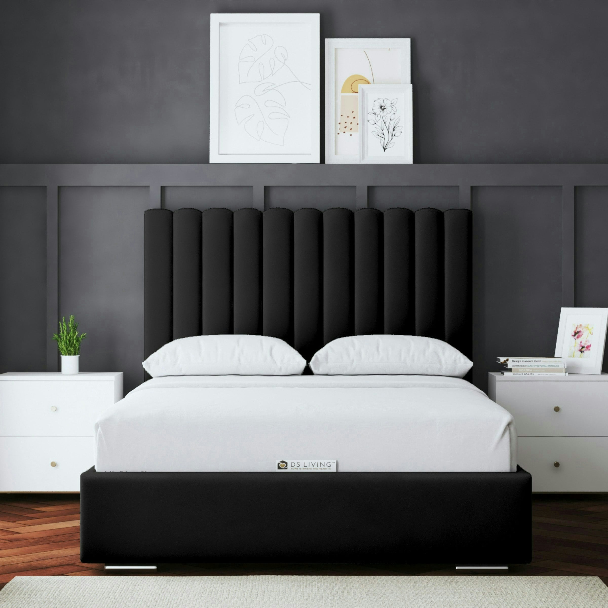Rackhams Black Evangeline Ottoman Bed With Upholstered Headboard - Double / 4Ft6