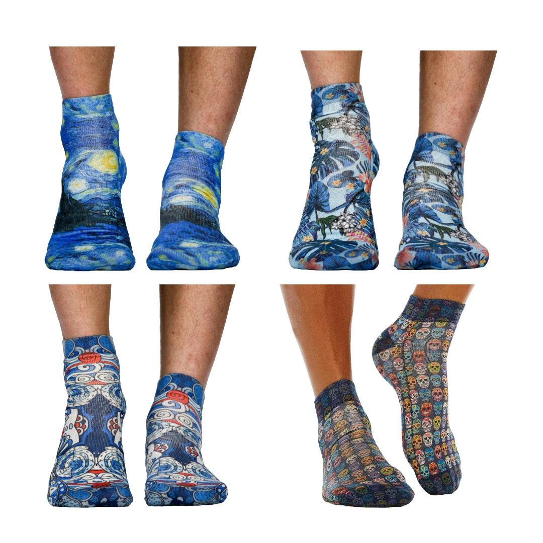 Jemsox Green/Blue Wigglesteps 4-Pack Art Sneaker Socks | Street Style Meets Art Culture