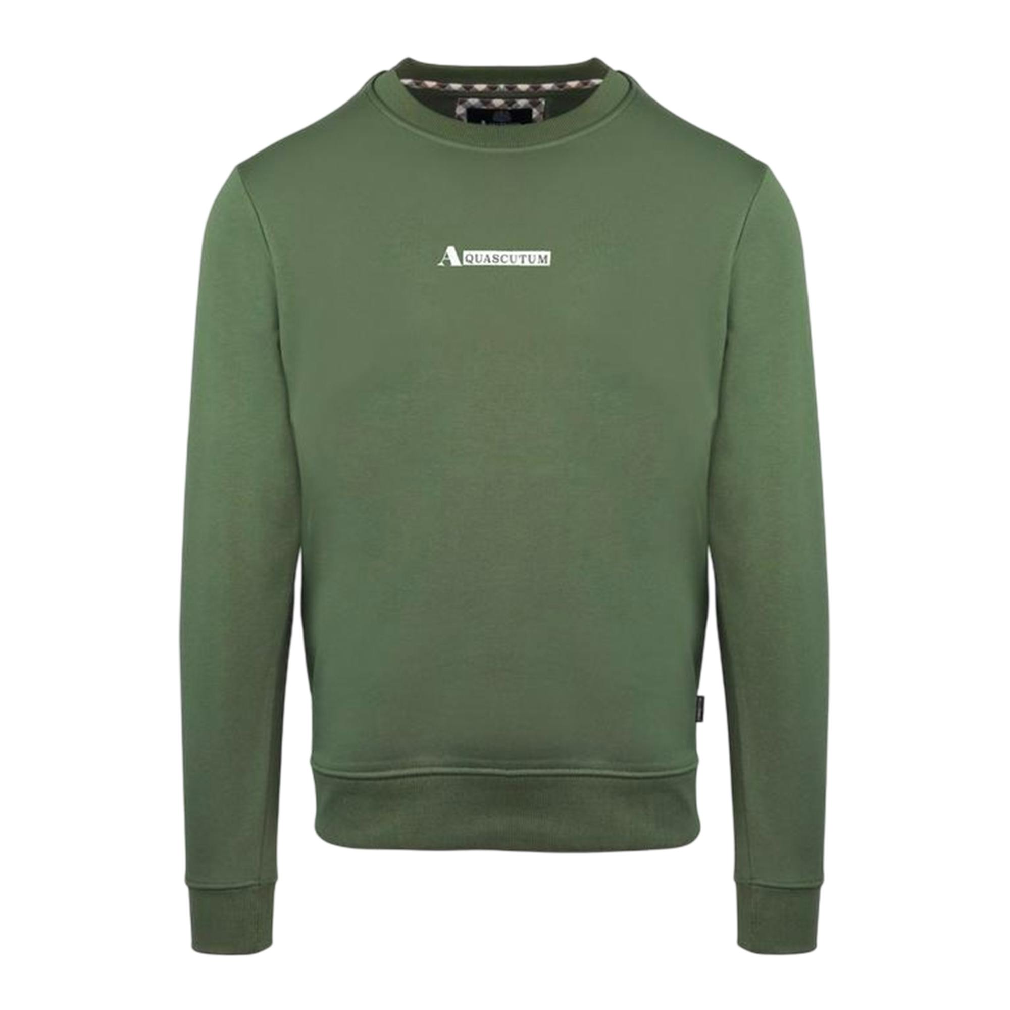 Aquascutum Men's Green Cotton Blend Ribbed Collar Regular Sweatshirt - Military - Xxl - Military - 100% Mixed