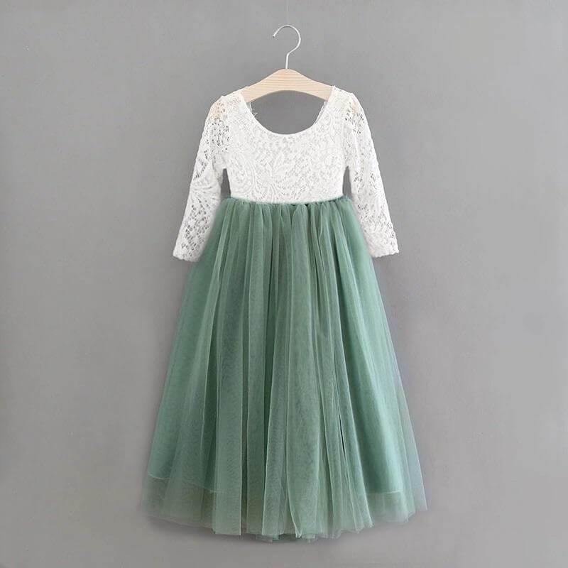 Uk Flower Girl Boutique Girls Green Uk Flower Boutique Bohemian Classic Long Sleeve Dress - Sage - 13/14 Years