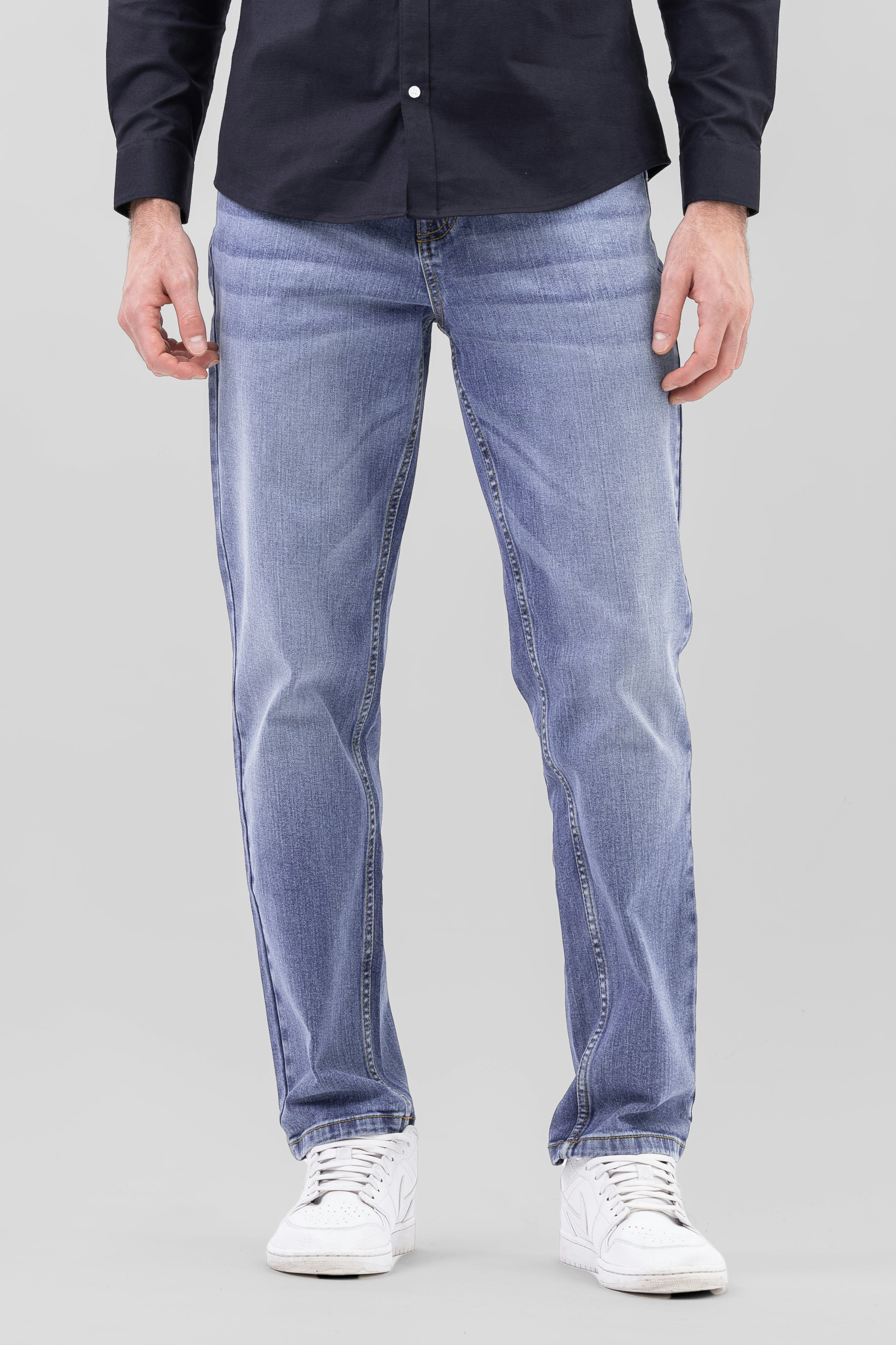 Enorsia Men's Light/Blue Comfort Stretch Straight Fit Jeans - 38 - 99% Cotton, 1% Spandex