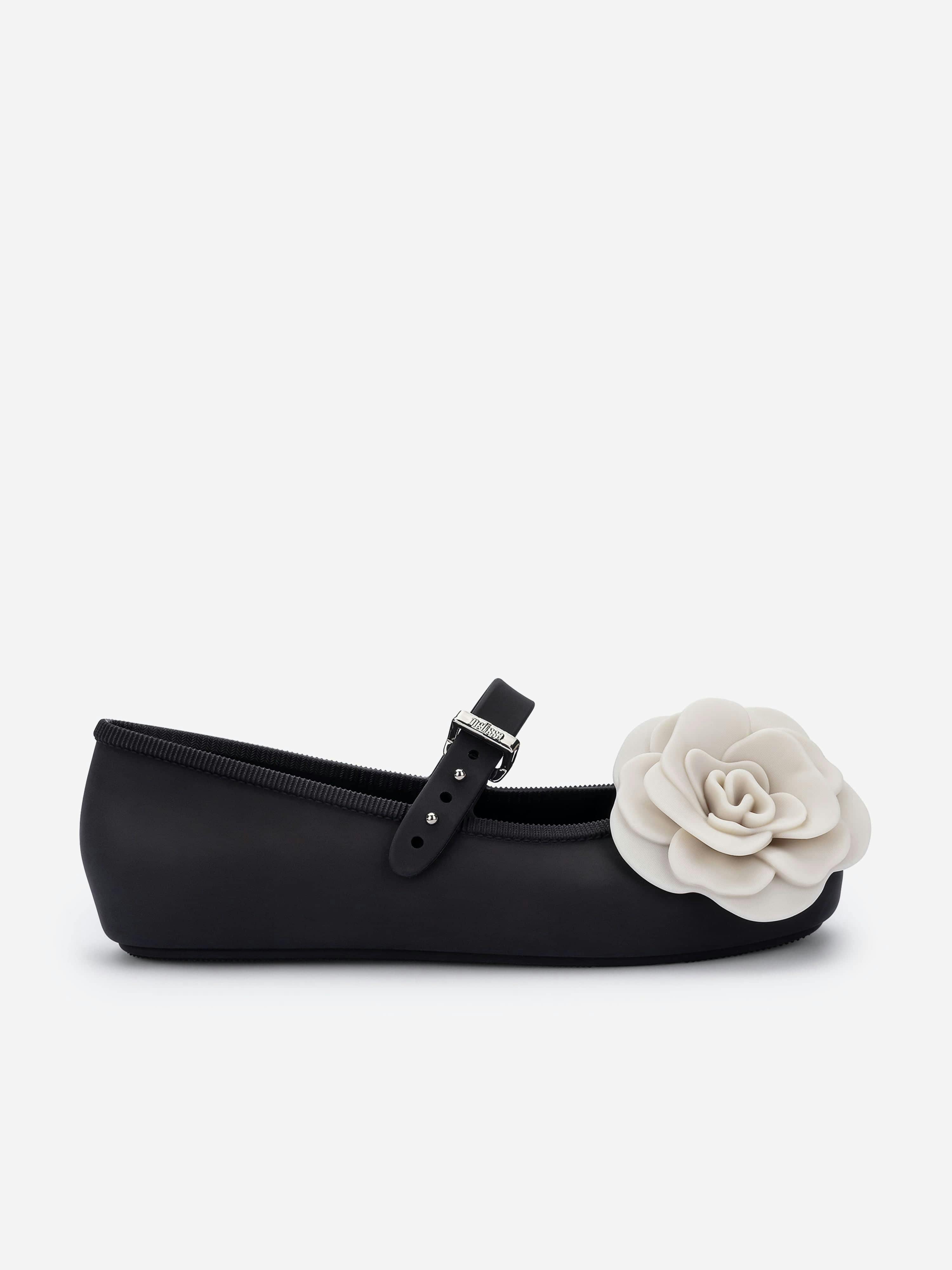 Mini Melissa Girls Black Soft Petals Ballerinas In - Eu 30 Uk 11