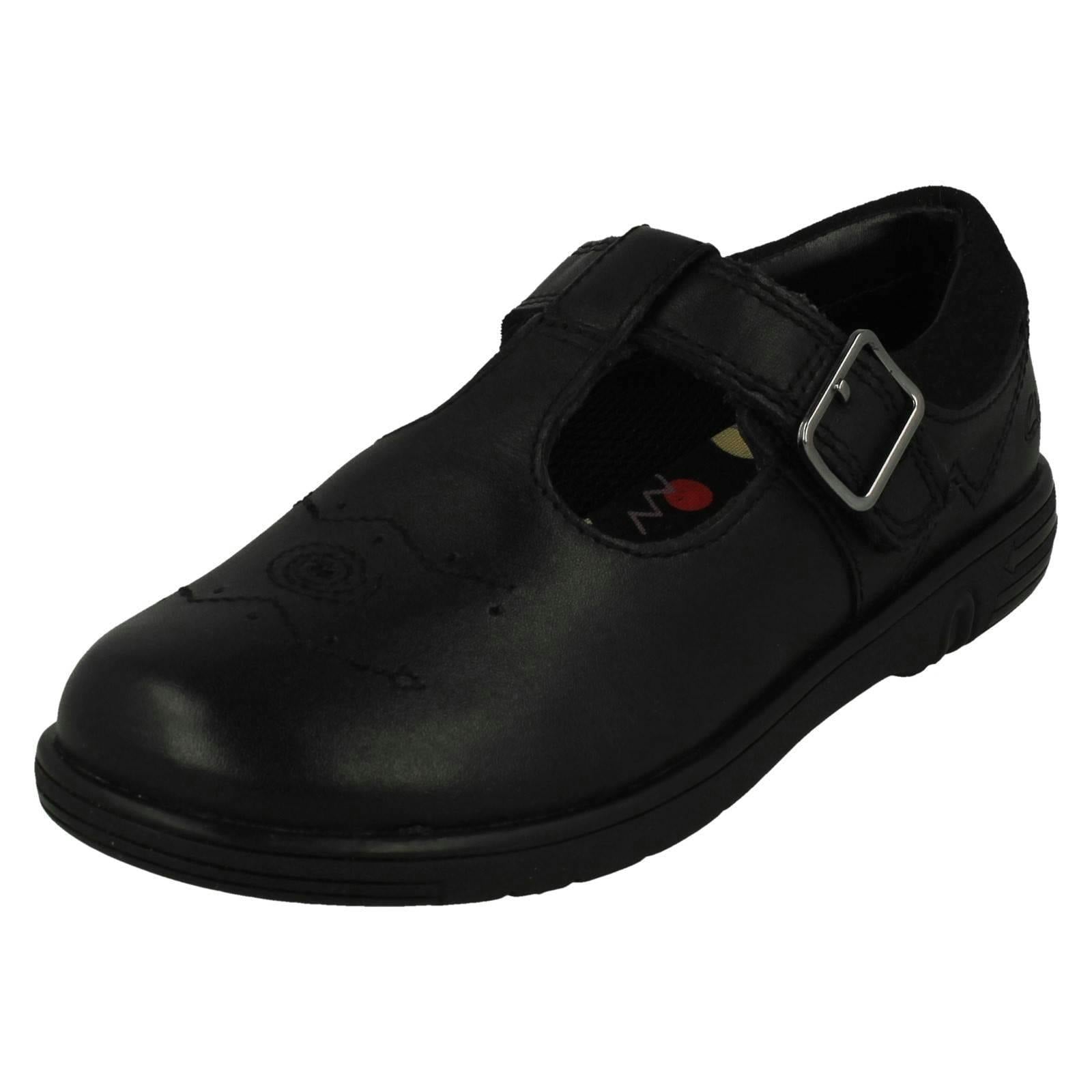 Clarks Girls Black T-Bar School Shoes Jazzy Tap K - Leather - Uk 12.5 Child - G