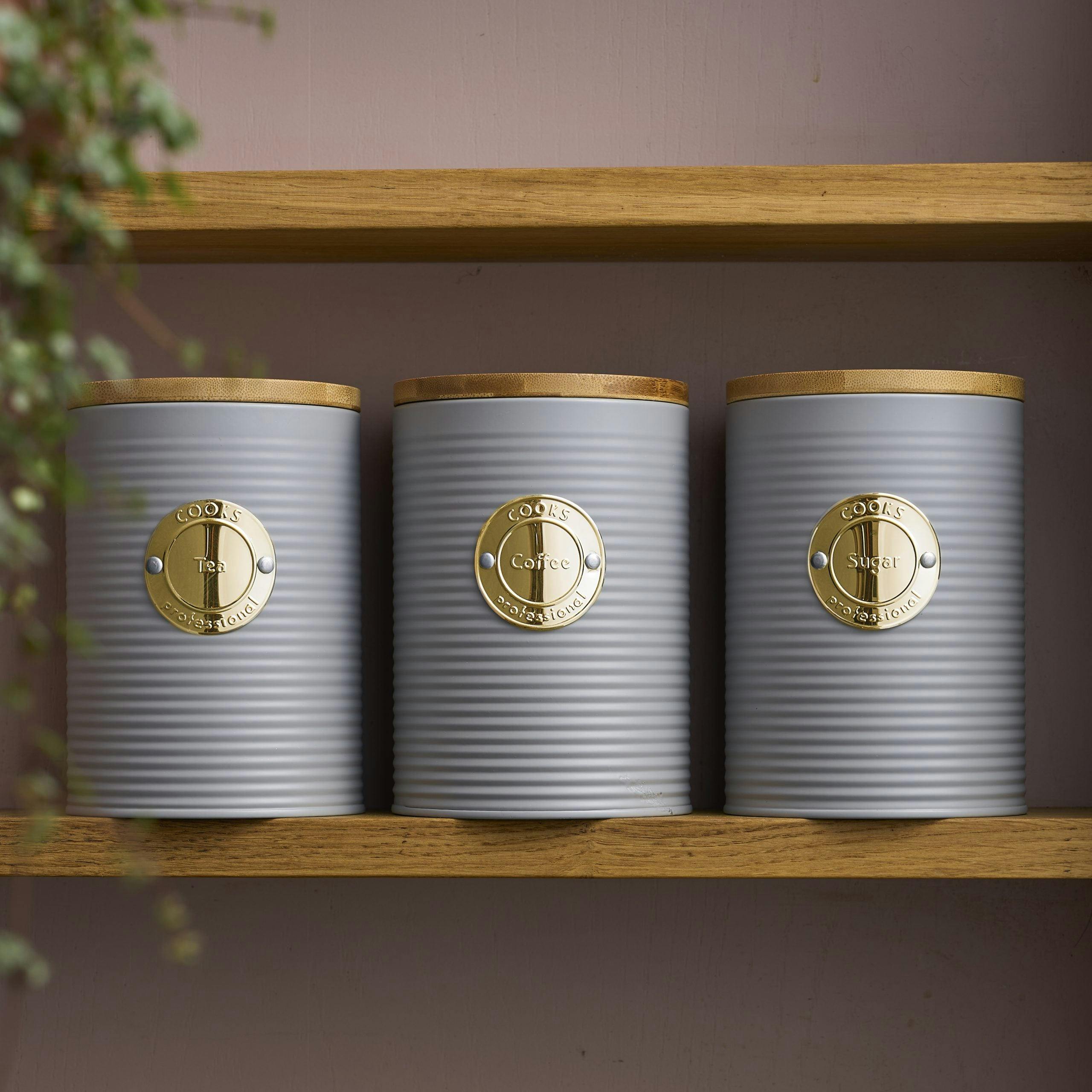 Cooks Professional 3 Piece Kitchen Storage Set - Tea Coffee Sugar Canisters - Grey - Image 4