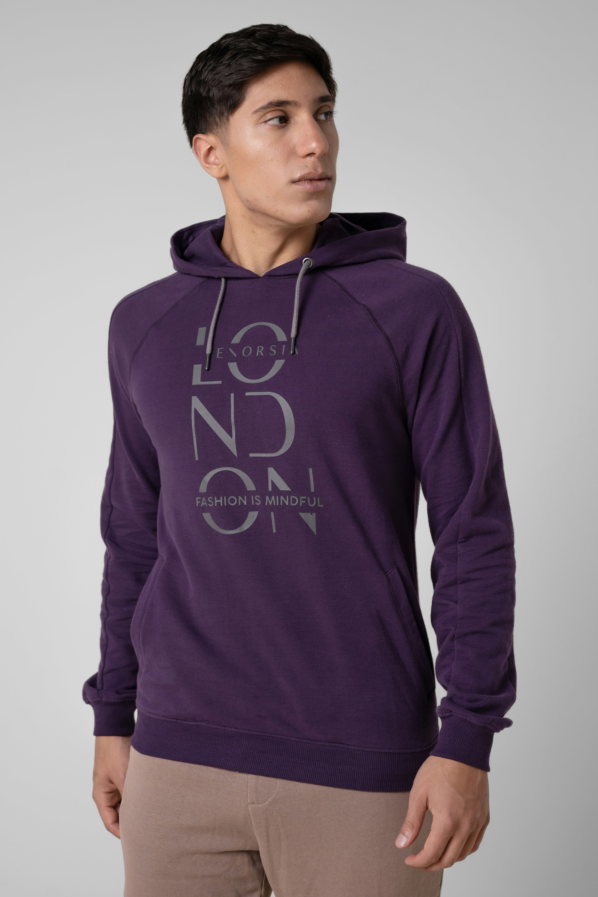 Enorsia Purple/Orange Raglan Sleeve Chest Print Hoodie - Xl - & Orange: 92% Cotton, 8% Elastane; Grey: 80% Cotton, 14% Viscose, 6% Elastane
