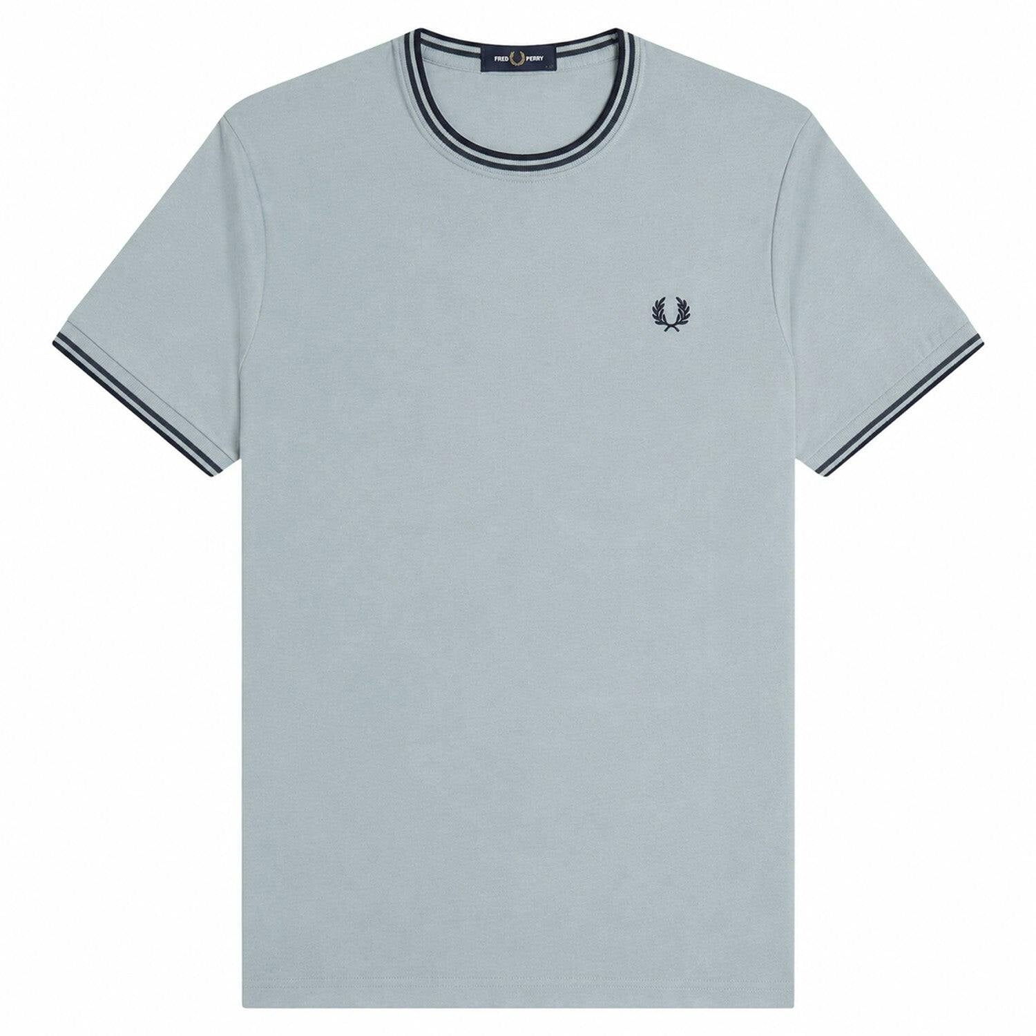 Fred Perry Men's Grey Twin Tipped T-Shirt Silver Blue / Dark Airforce - Size 42 - Image 2