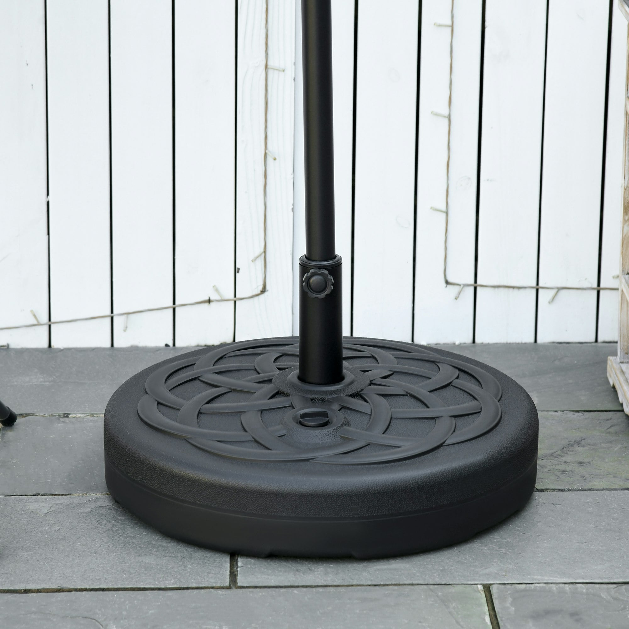 Rackhams Black Garden Parasol Base Holder, Outdoor Market Umbrella Stand Weight With Built-In Handle, 25Kg Water Or 35Kg Sand Filled,
