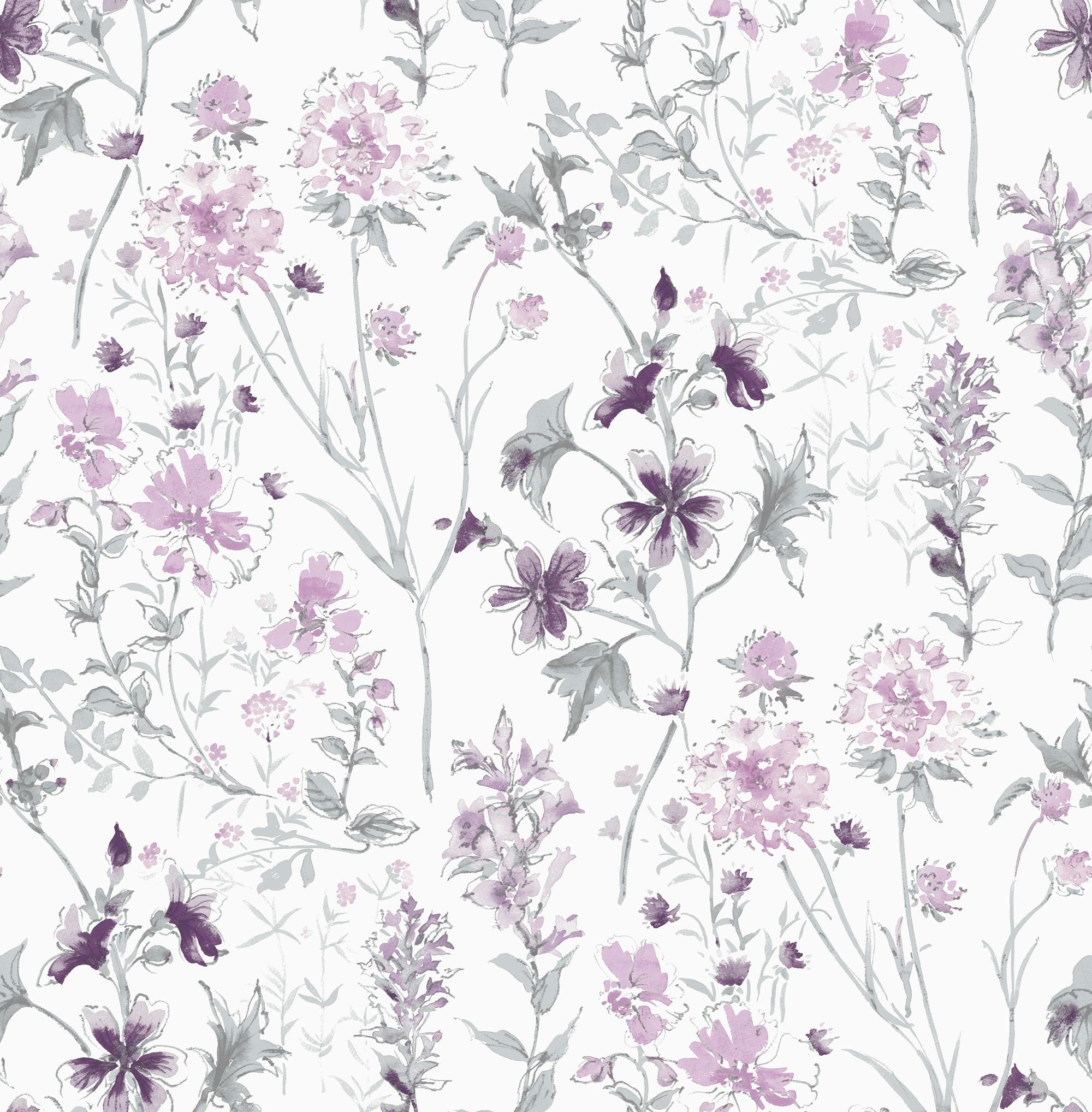Laura Ashley Light Wild Meadow Wallpaper - Pale Iris - 10M