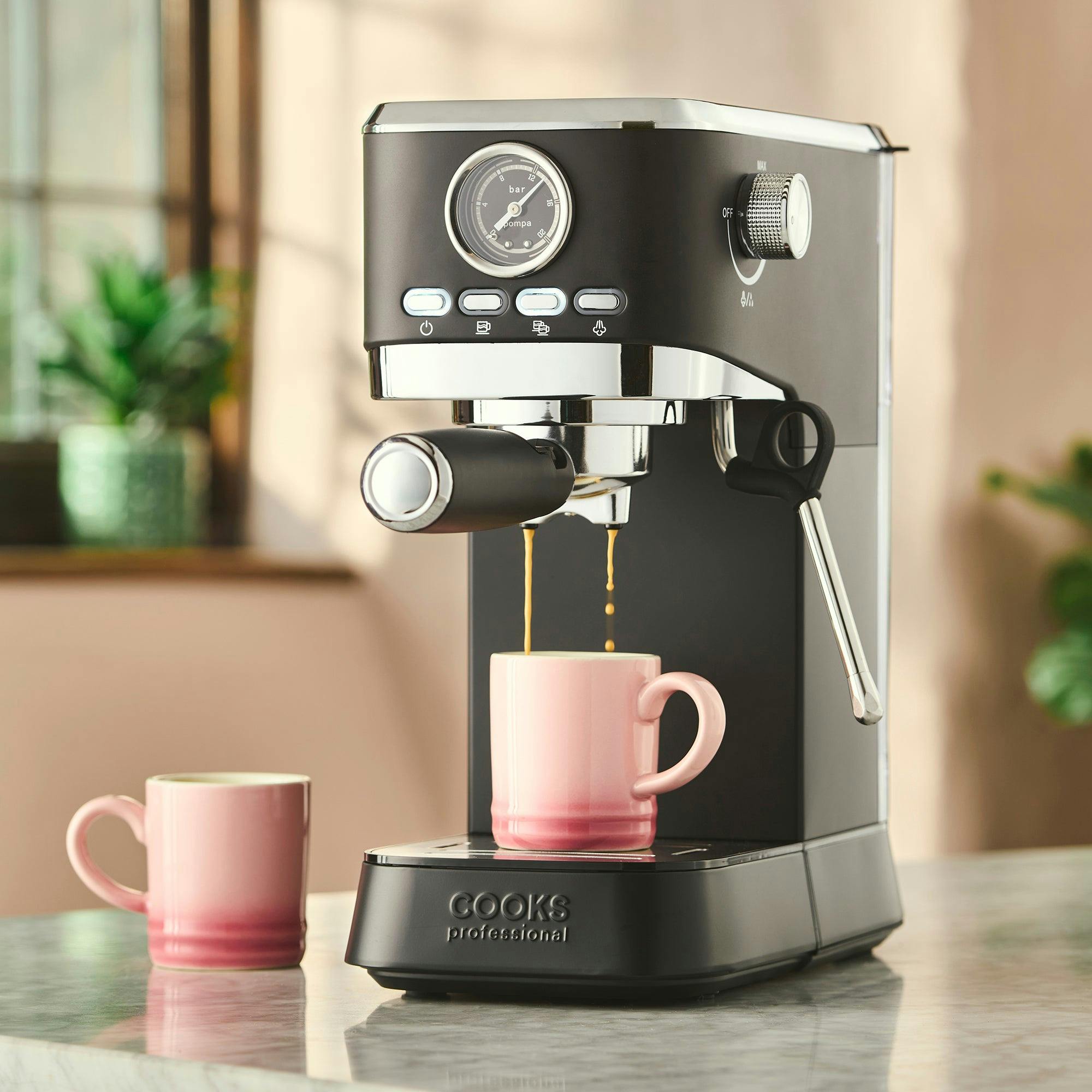 Cooks Professional Black 20 Bar Espresso Machine | Satin