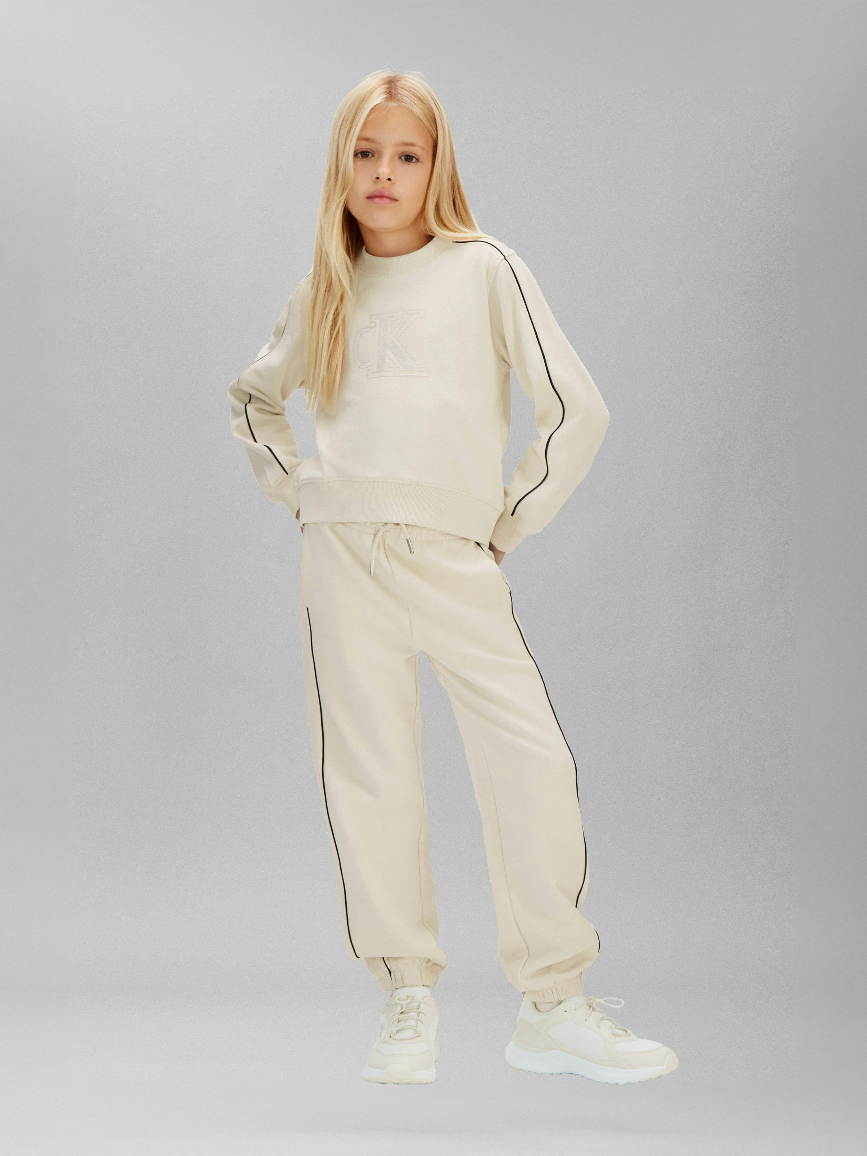 Calvin Klein Girls Ivory Cotton Terry Piping Tracksuit In - 8 Yrs