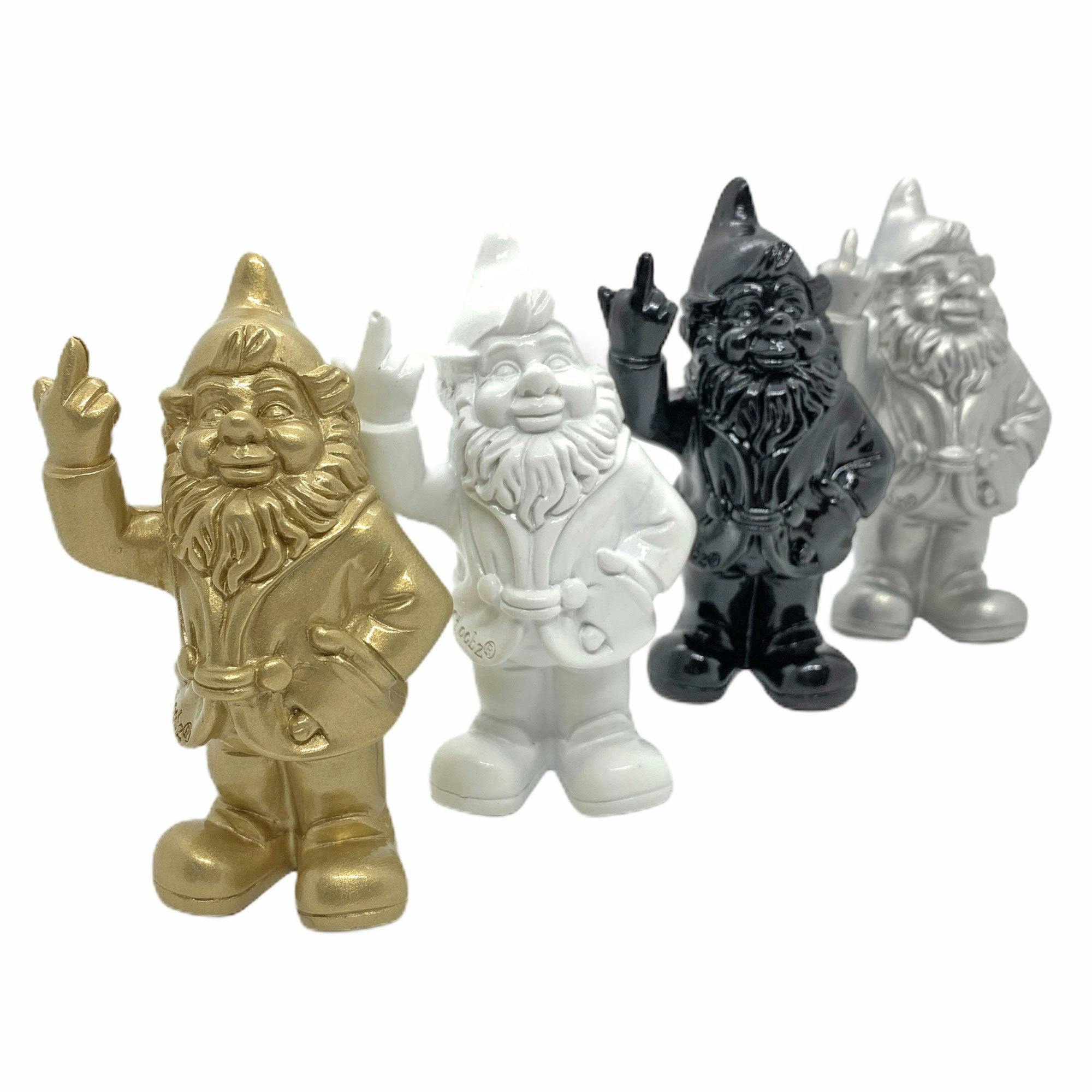 Rackhams Gold/Black/White Set 4 Middle Finger Gnomes Rude F**K You Ornaments