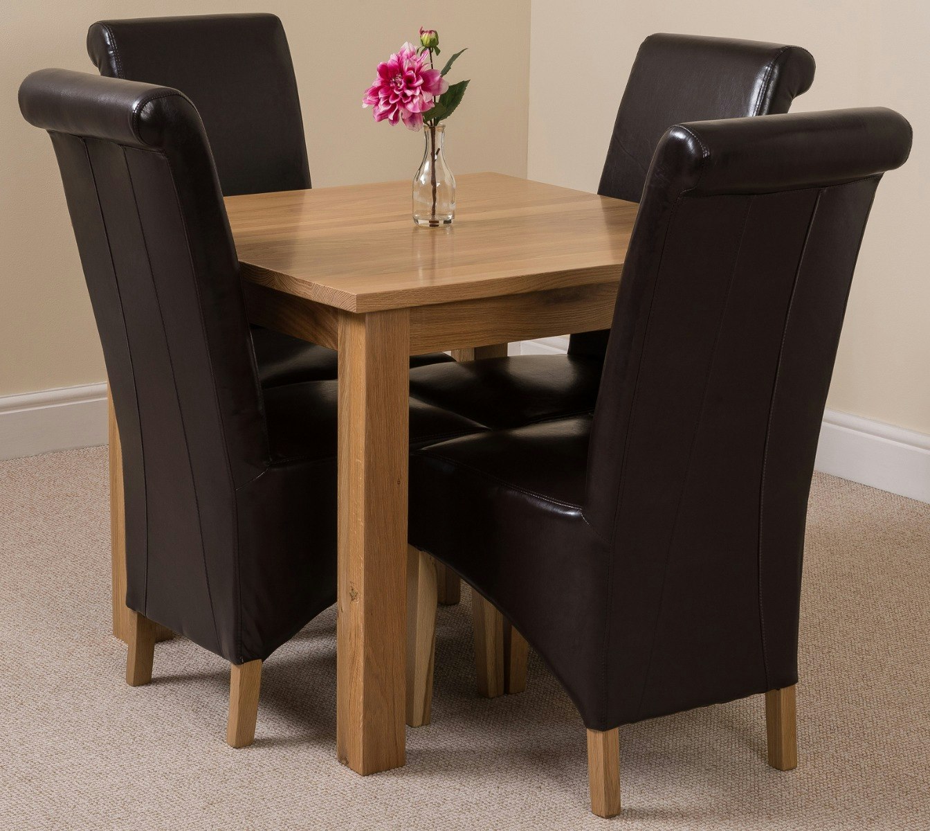 That's Furniture Brown Oslo 90 X 90Cm Small Square Oak Dining Set With Montana Leather Chairs - 1 - 4 Chairs