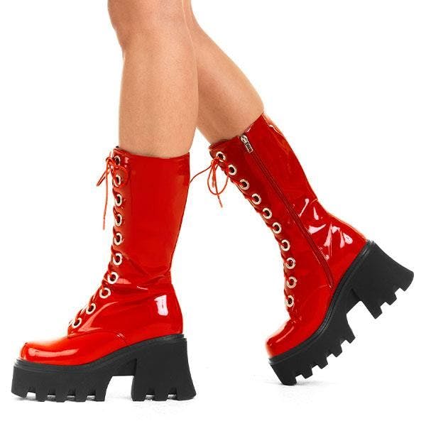 Lamoda Get Paid Redpat Chunky Platform Calf Boots Bold Streetwear Statement - Uk3