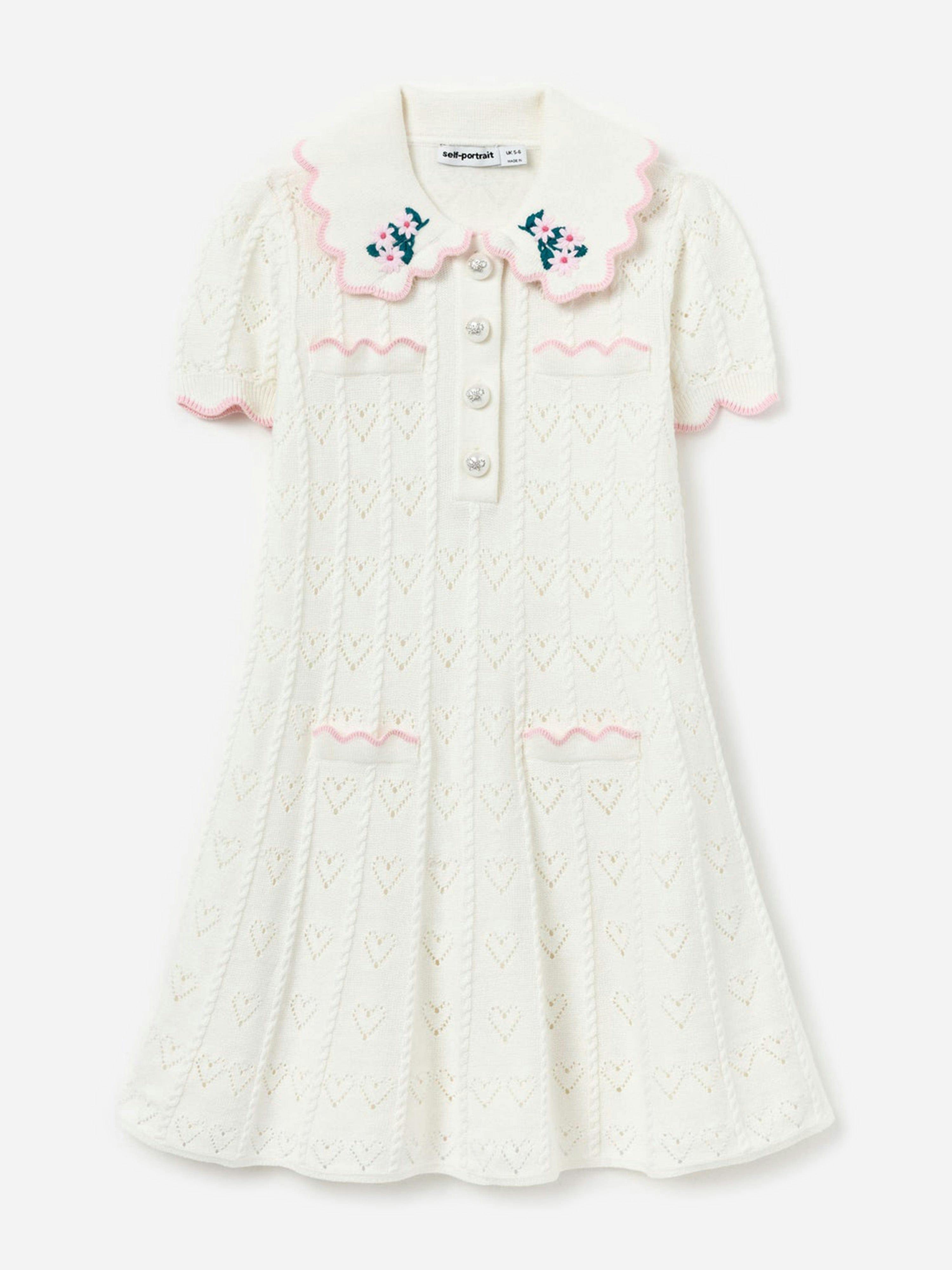 Self Portrait Girls Ivory Heart Knit Dress In - 8 - 10 Yrs