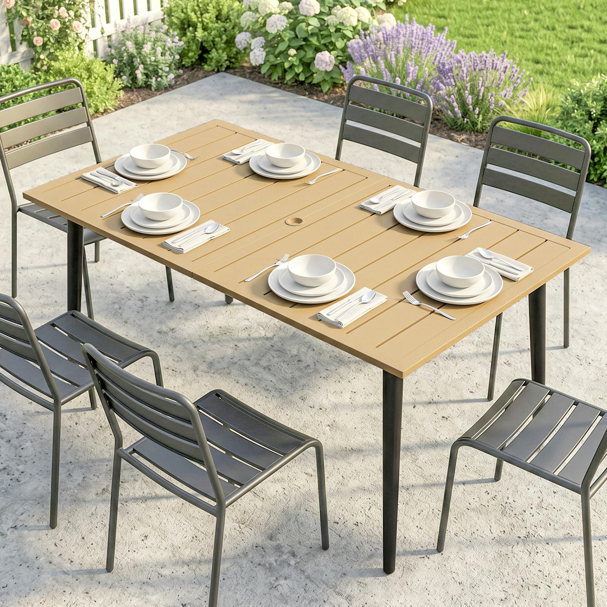 Rackhams Brown Garden Dining Table For 6 Person With Parasol Hole,