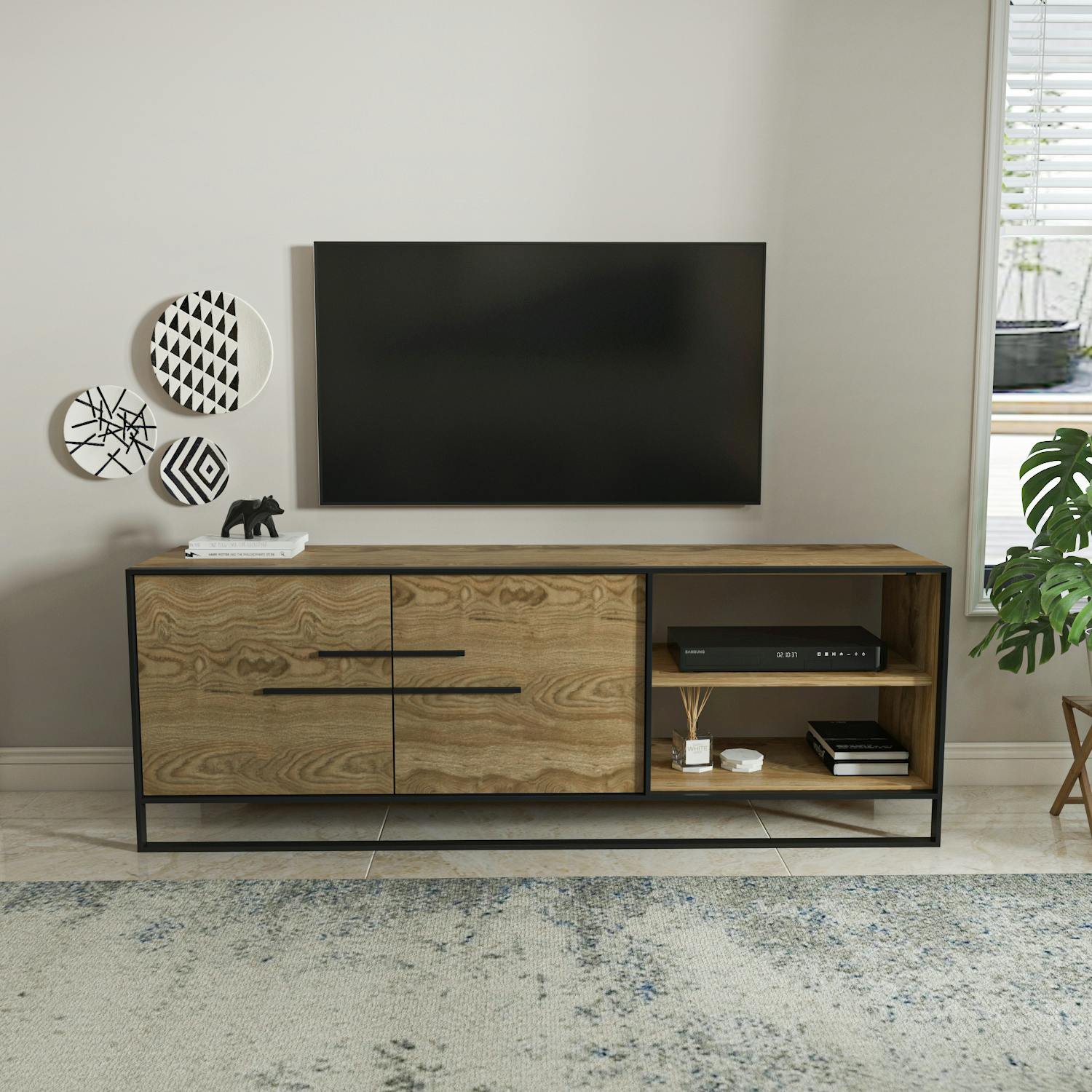 Decorotika Black Polka Modern Tv Stand Tv Cabinet For Tv's Up To 70" - Oud