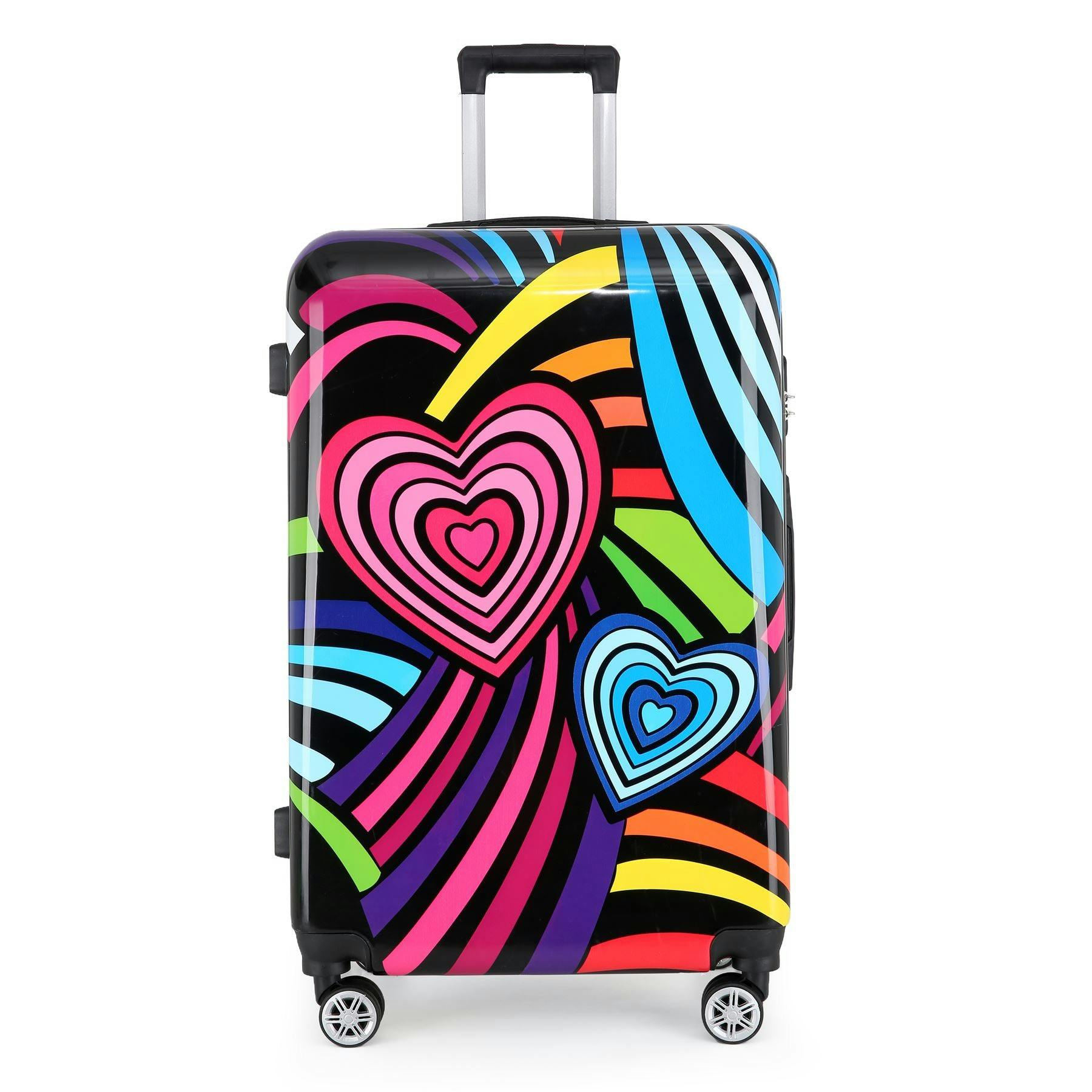Infinity Luggage Hardside Shell Suitcase Set Printed Luggage Lightweight Cabin Travel Bag - Hearts - Large