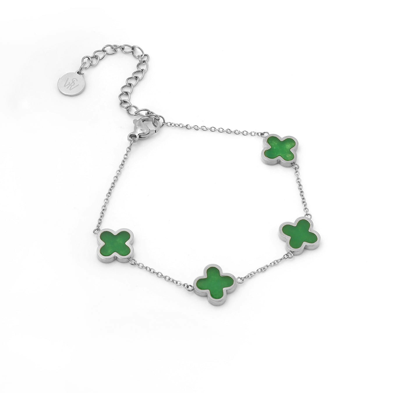 Say It With Green/Silver Crystal Clover Bracelet