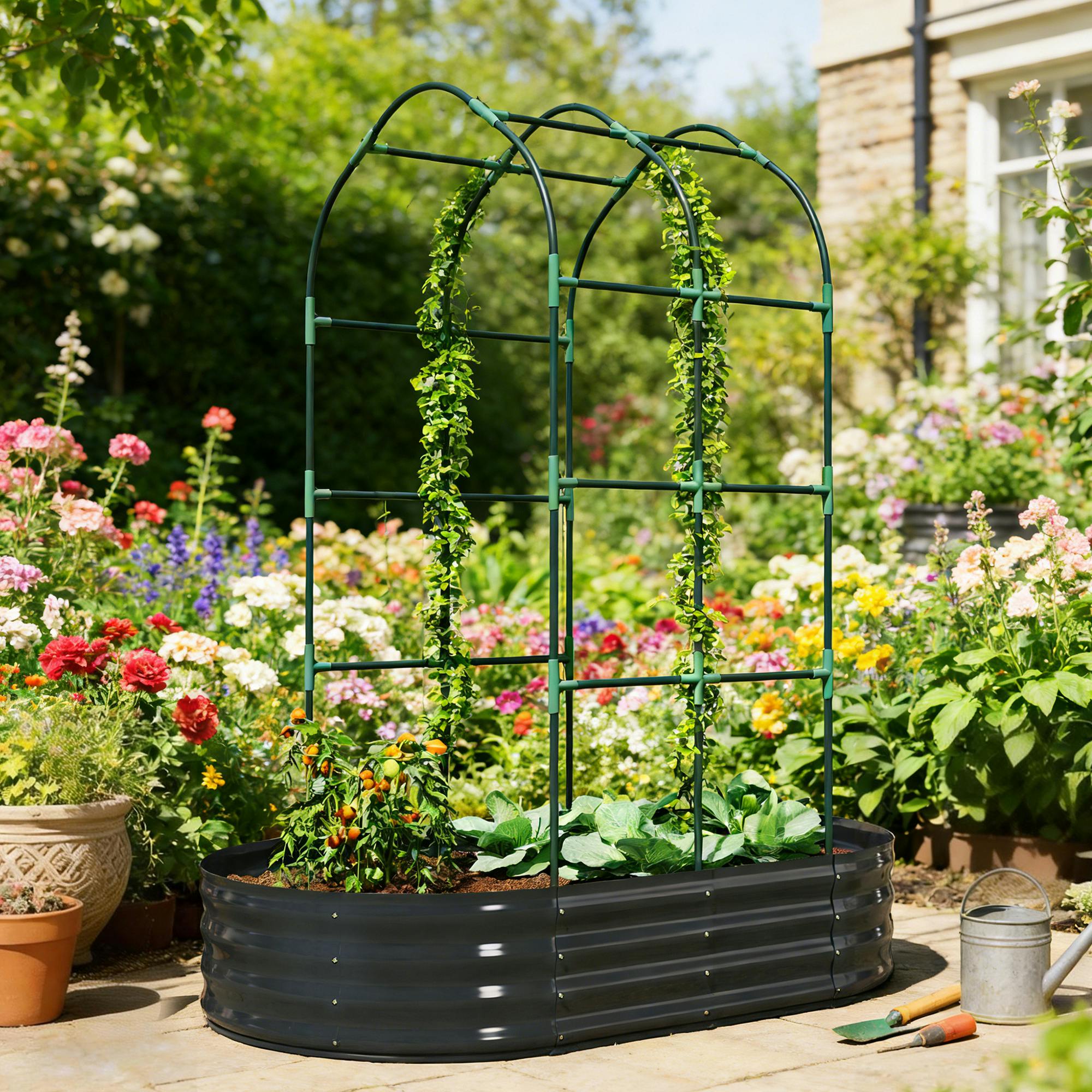 Rackhams Dark/Grey 5 X 3 X 6Ft Galvanised Raised Garden Bed With Trellis,