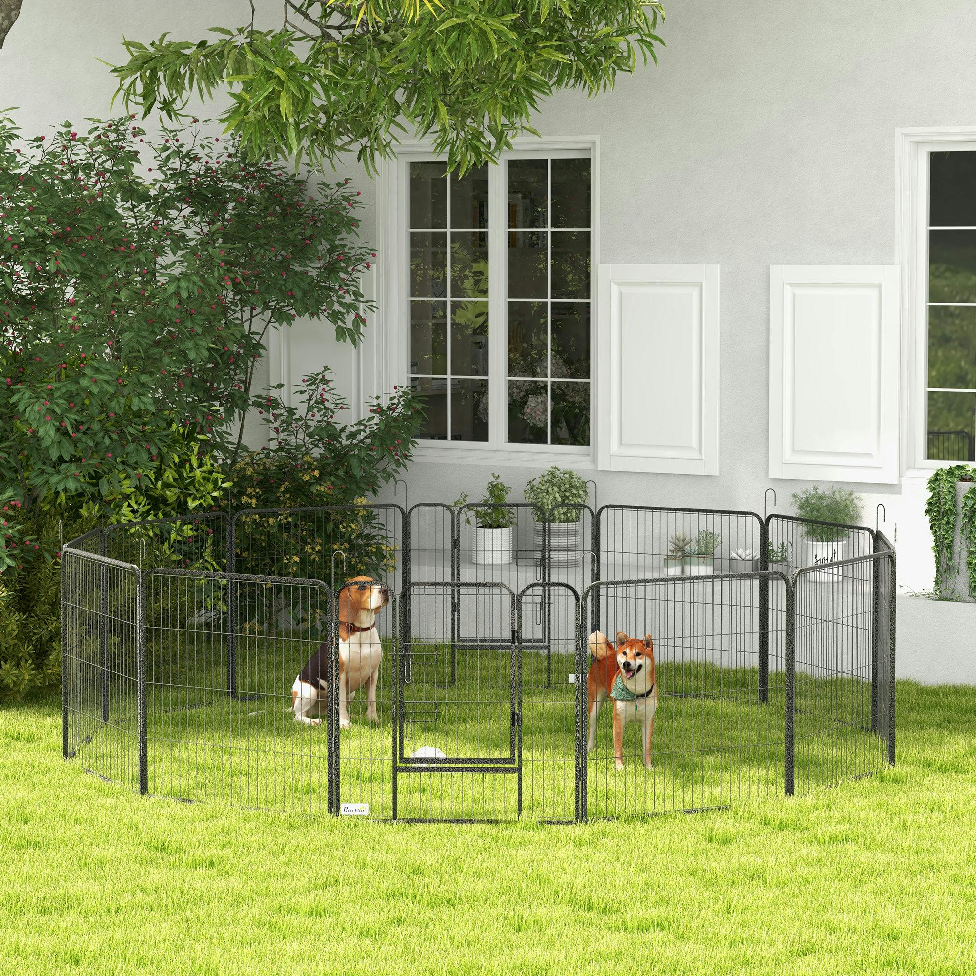 Pawhut Heavy Duty Puppy Play Pen, 12 Panels Pet Exercise Pen, For Indoors, Outdoors