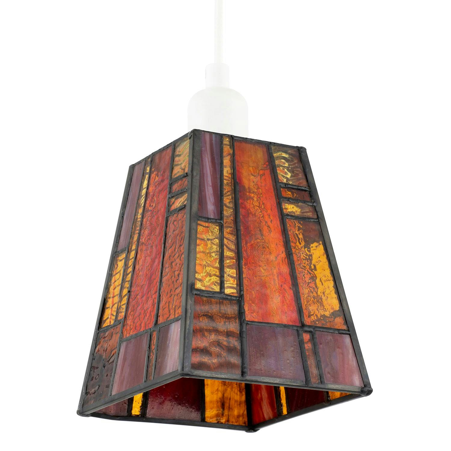 Happy Homewares Orange/Amber Art Deco Tiffany Glass Pendant Shade With And Panels