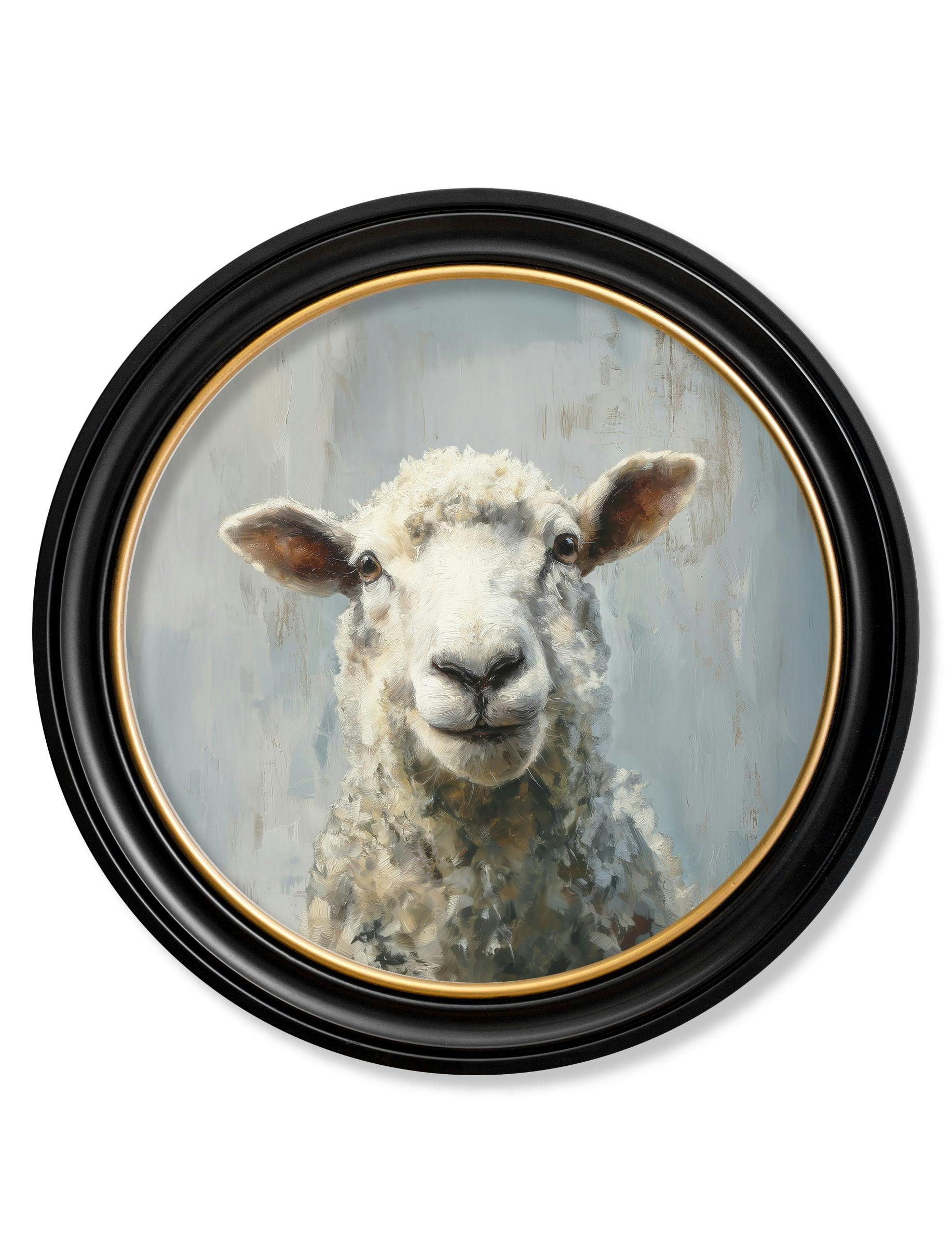 Rackhams Light/Blue/Black The Jolly Sheep - Oxford Round Frame - The Jolly Sheep - 96 X 96Cm
