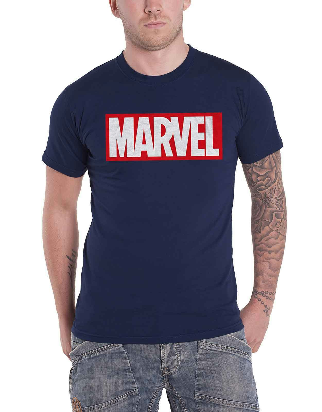 Paradiso Clothing Men's Blue Marvel Classic Box Logo Marvel T Shirt - Xl