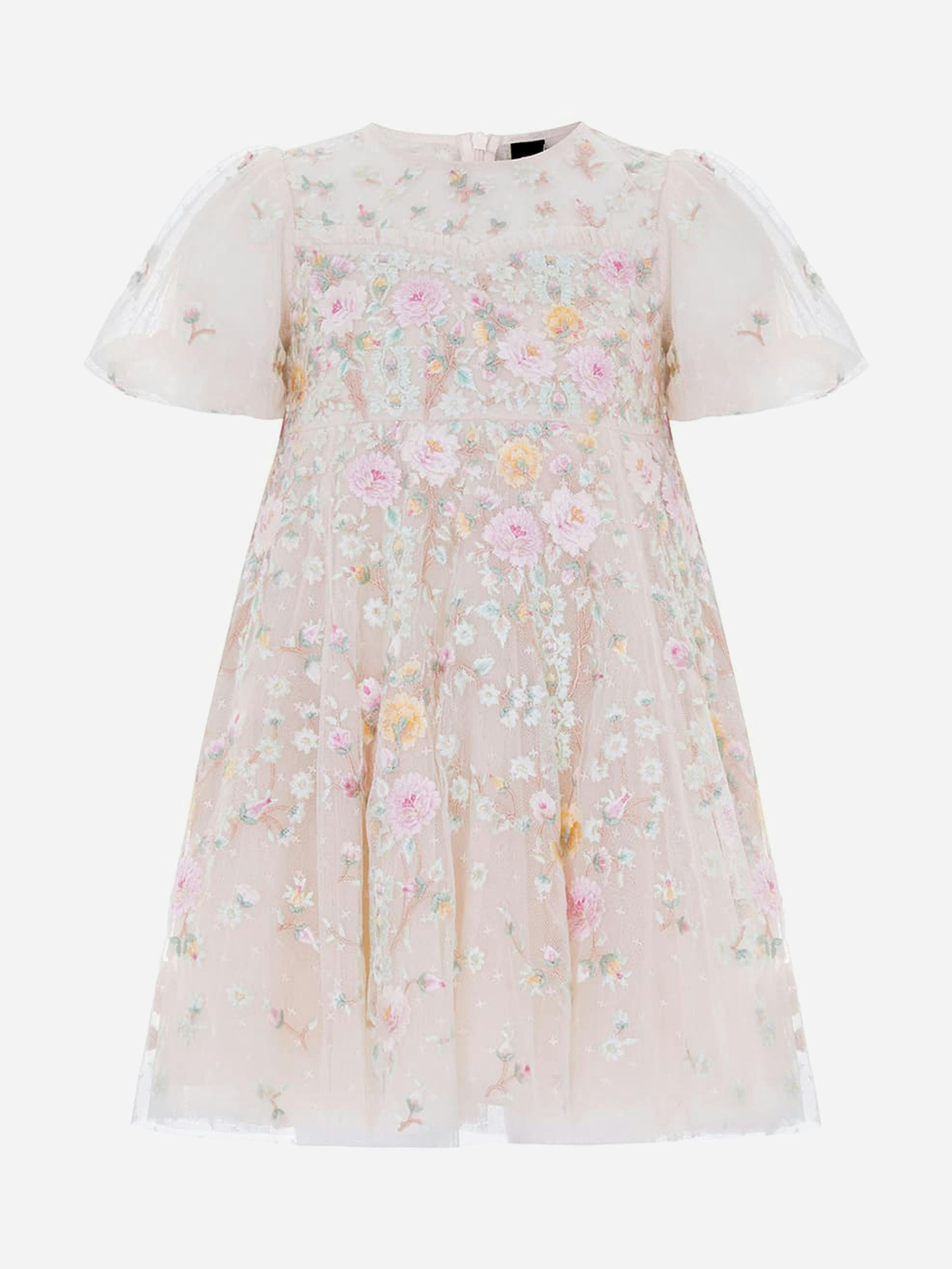Needle & Thread Girls Garden Rose Puff Sleeve Dress in Cream for 6 Years - Image 3