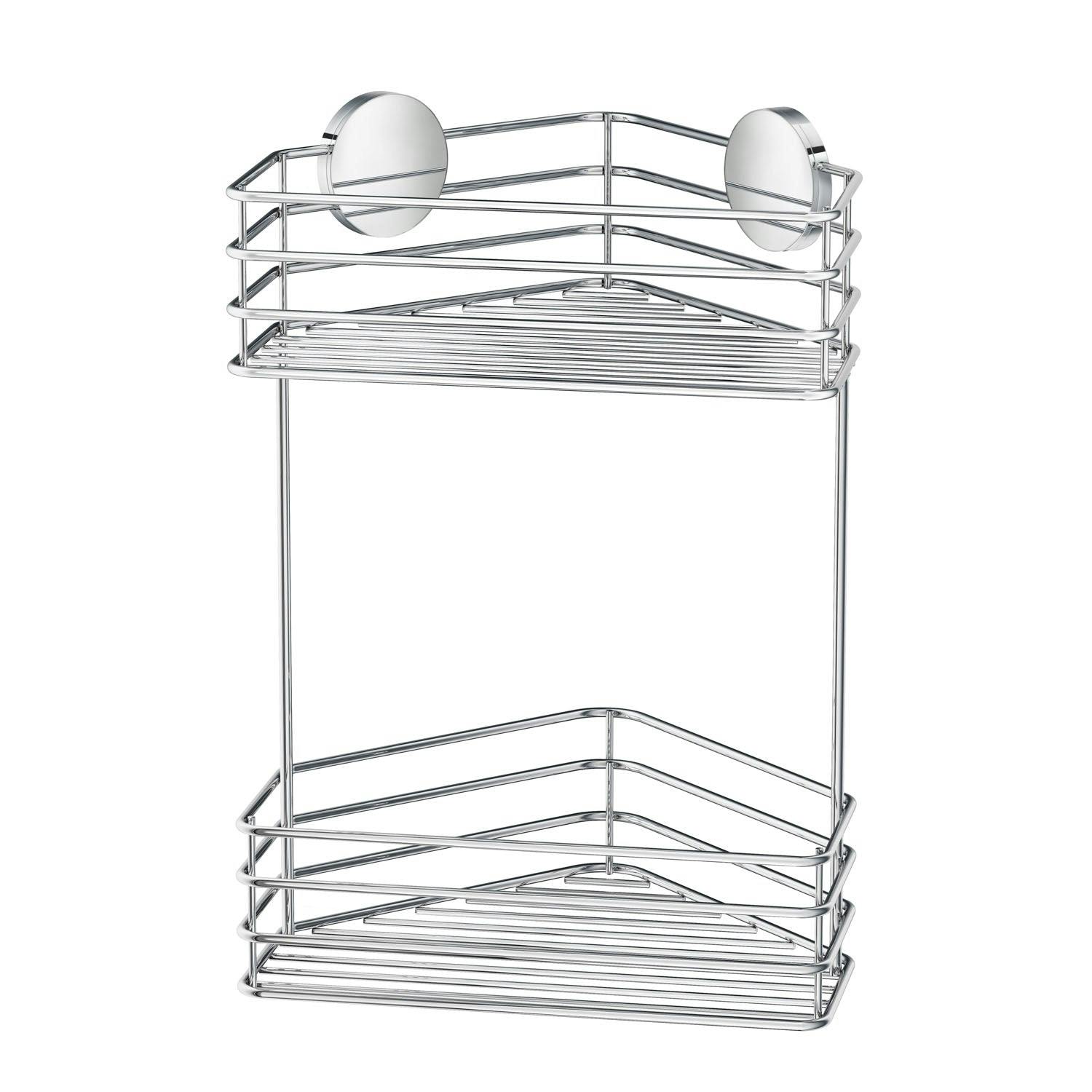 Beslagsboden Polished Chrome Stainless Steel Double Corner Shower Basket Self Adhesive Wall Mounted